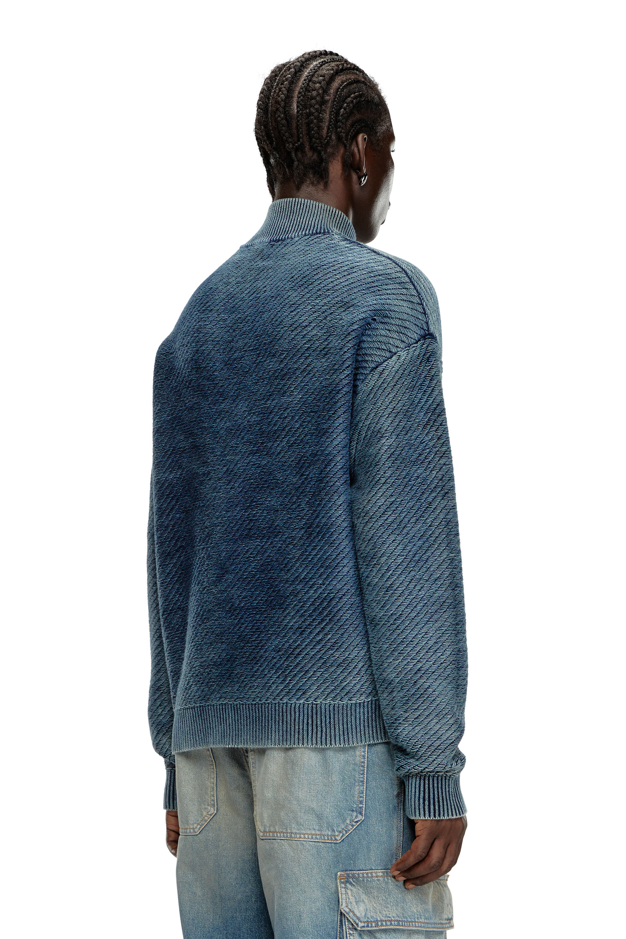 Diesel - K-KLEVERY-ZIP, Man Denim-effect zip-up cardigan in cotton in Blue - Image 4