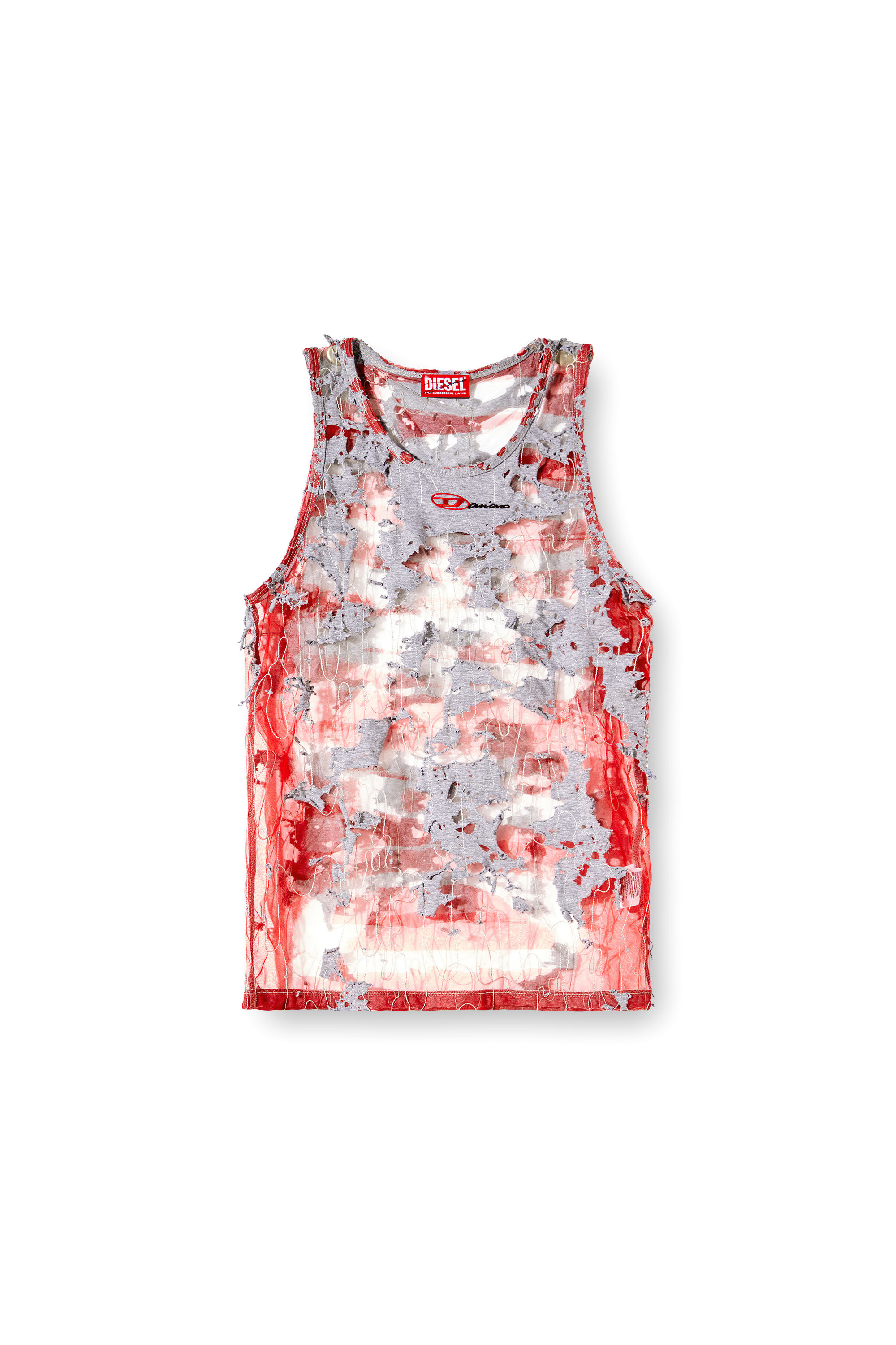 Diesel - T-LIFTY-DEVOR-DD, Unisex's Destroyed tank top in devoré jersey in Red/Grey - 2