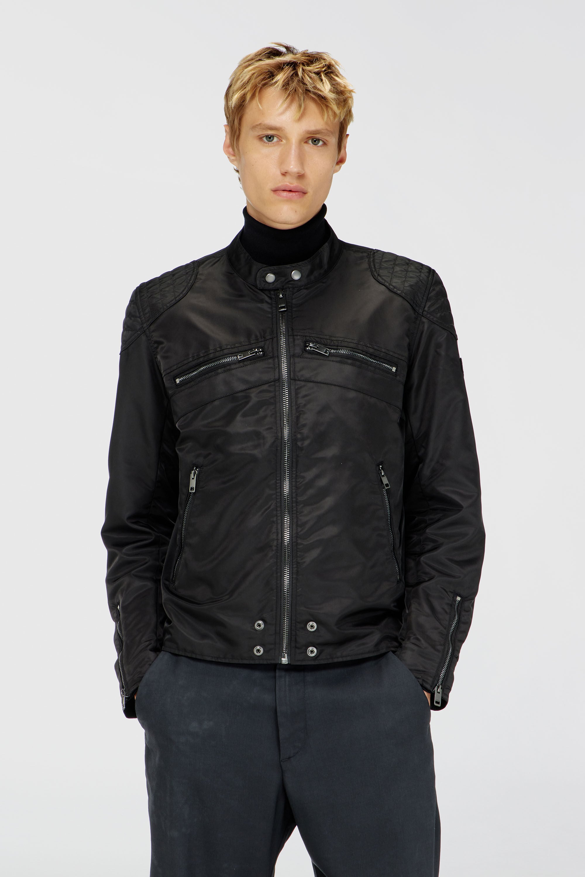 Diesel - J-GLORY-T92, Man's Nylon jacket with quilted shoulders and zip pockets in Black - 3