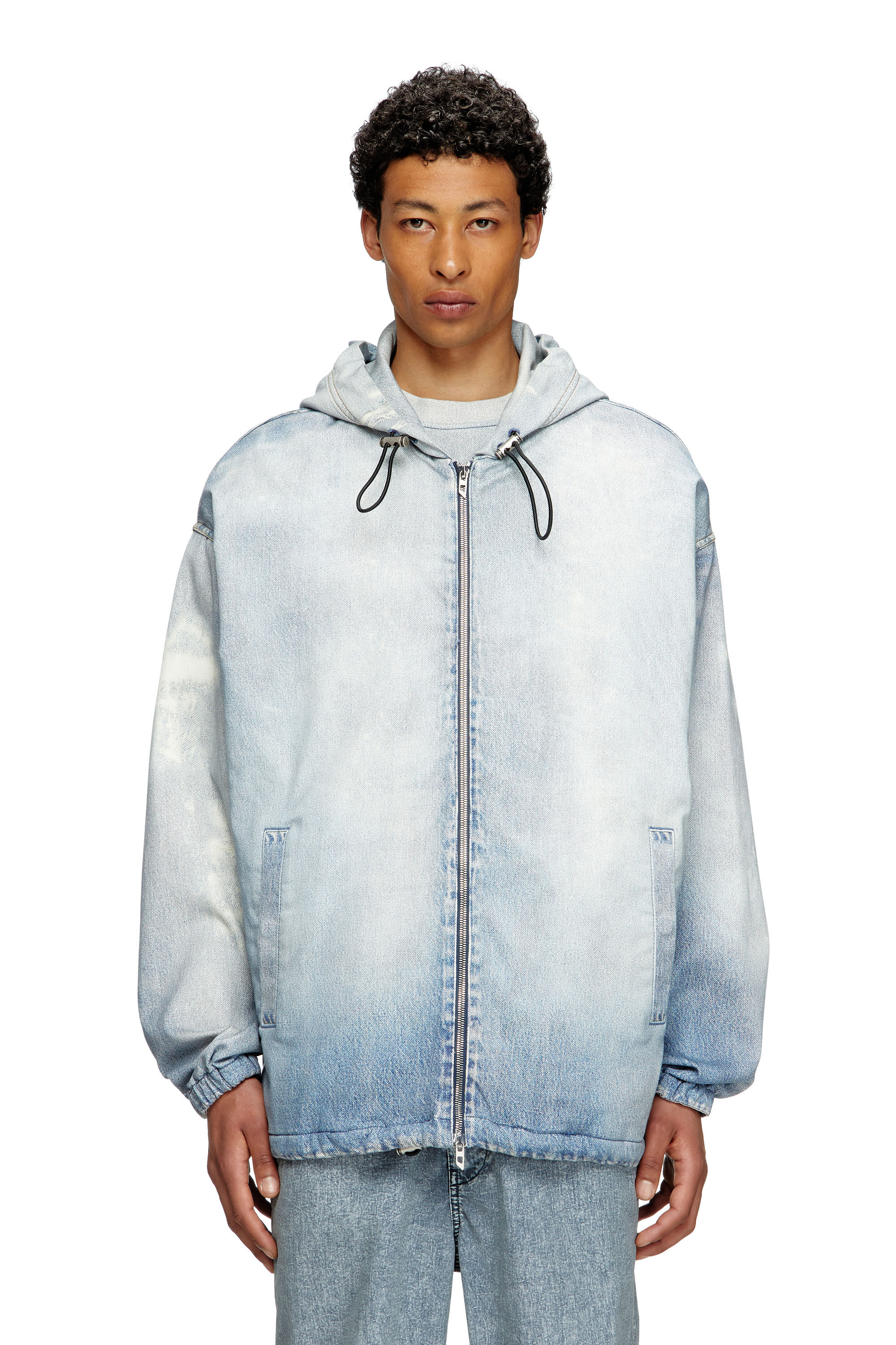 Diesel - D-WYNNY JOGG, Man's Hooded jacket in printed bleach-effect JoggJeans in Light Blue - 3