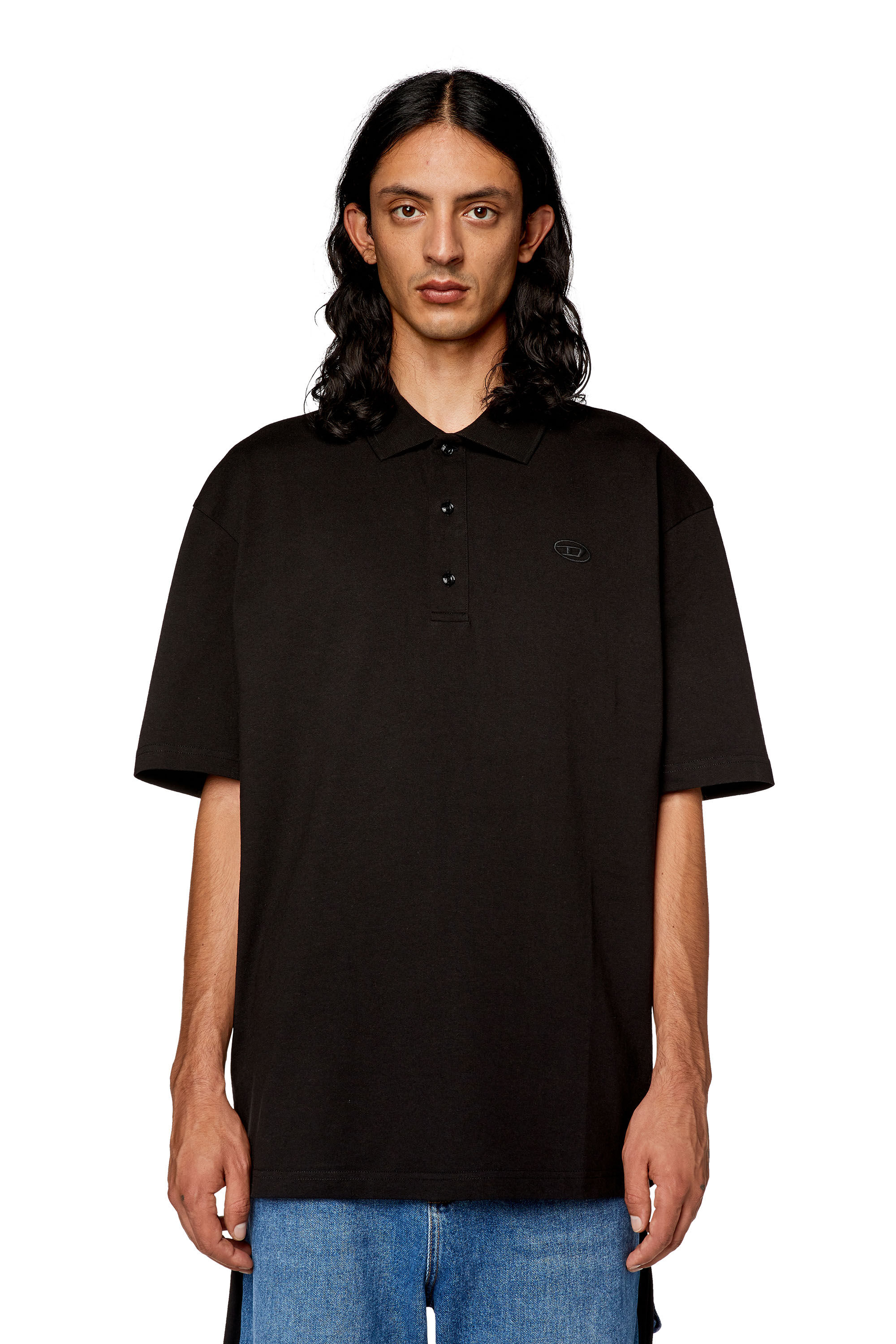 Diesel - T-VORT-MEGOVAL-D, Man Polo shirt with maxi oval D embroidery in Black - Image 4