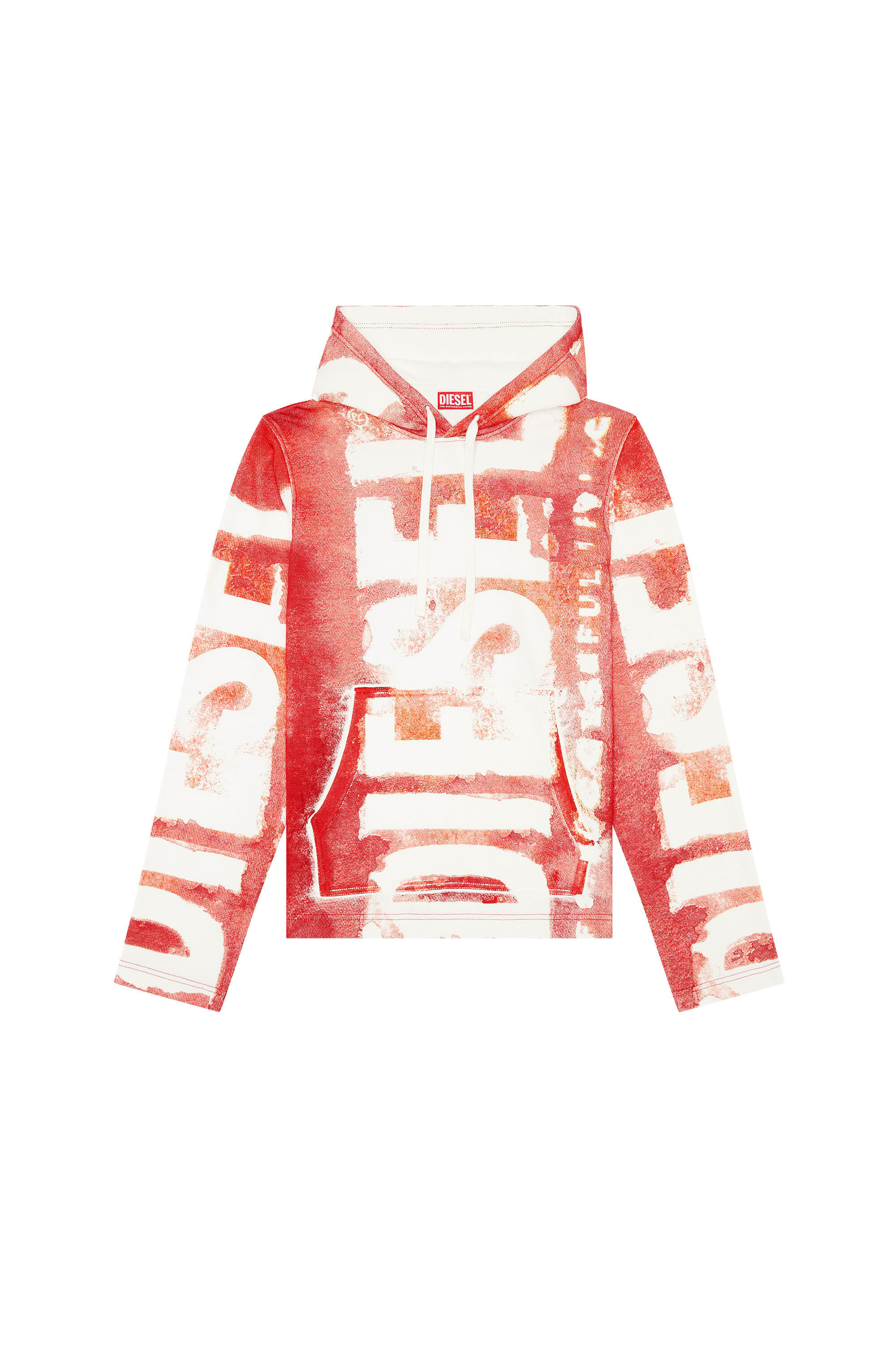 Diesel - S-GINY-HOOD, Man Watercolour-effect logo hoodie in Red - Image 2