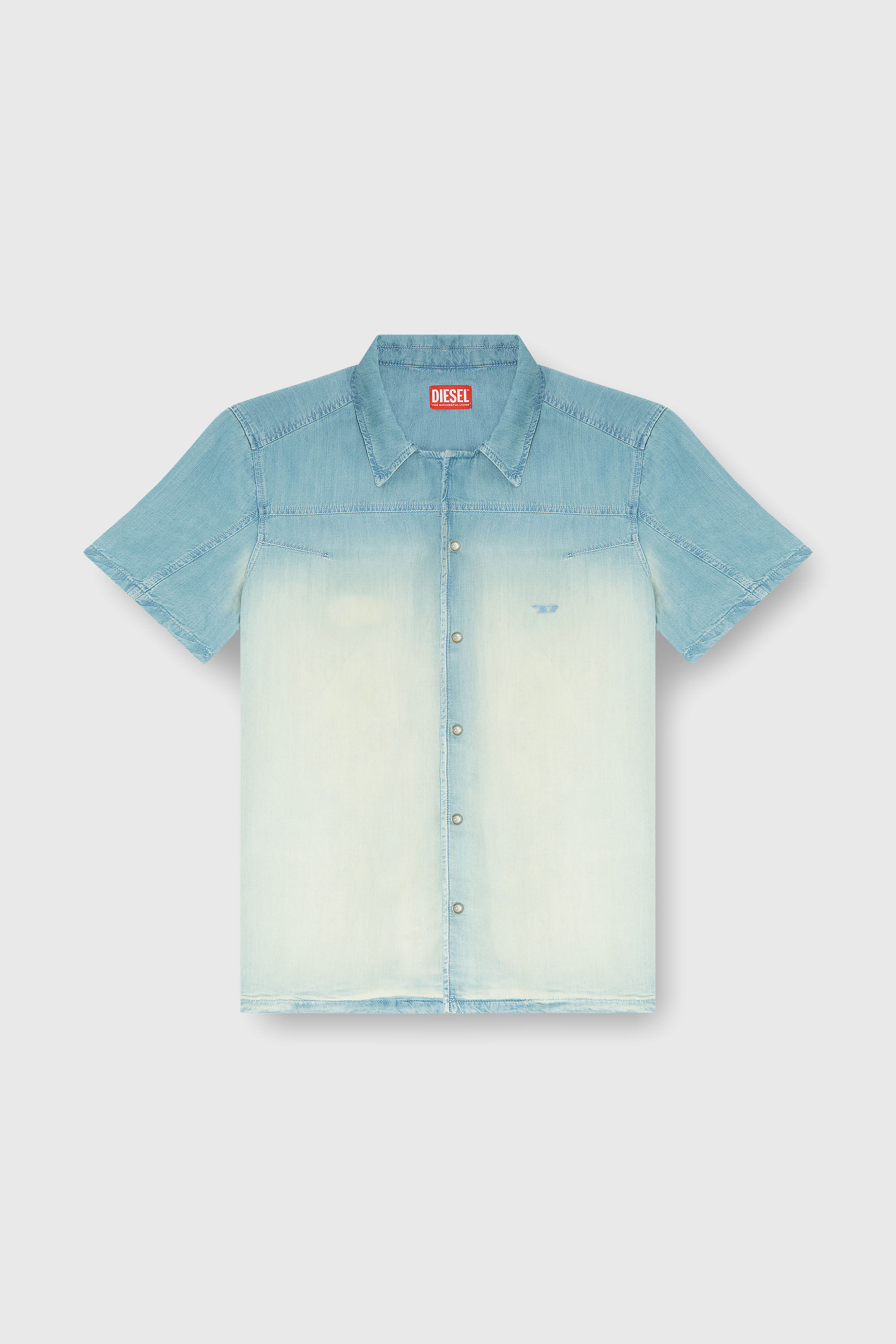 Diesel - D-CLARIVO-S, Man's Short-sleeve shirt in fluid overdyed denim in Light Blue - 2