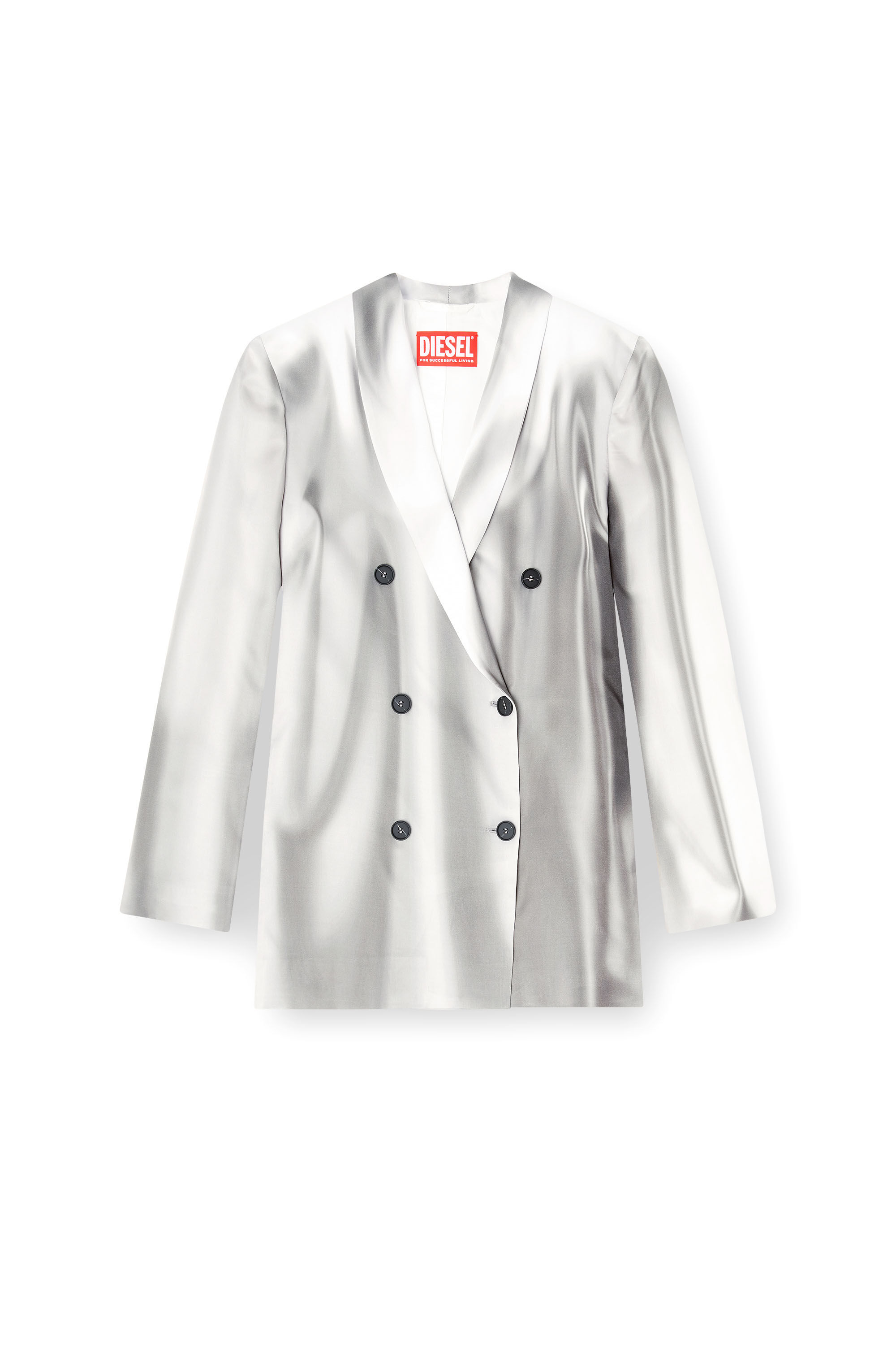 Diesel - G-AVINA, Woman's Satin blazer with trompe l'oeil draping in Grey/White - 2