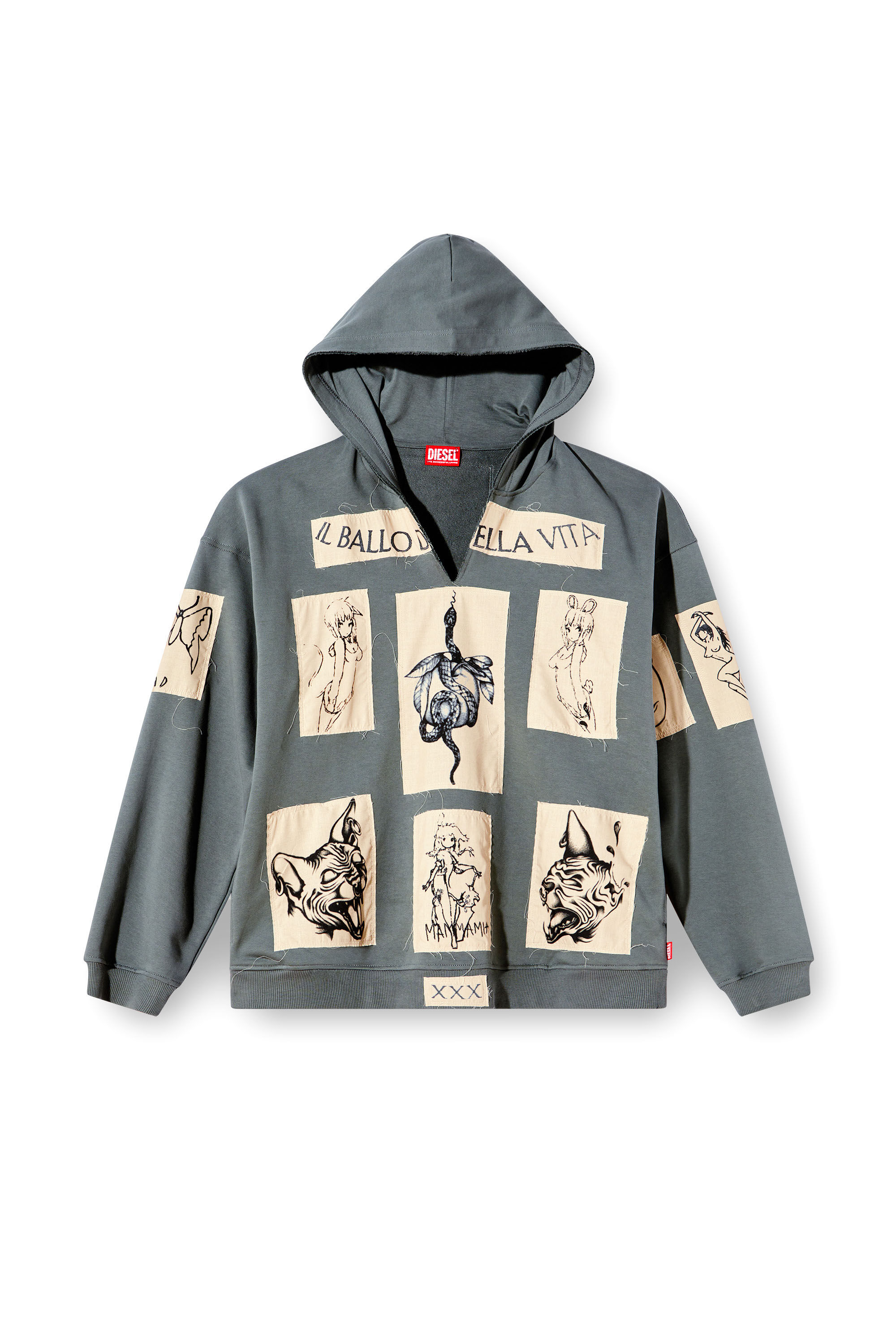 Diesel - S-BOXT-HOOD-DD, Unisex's Hoodie with tattoo patches in Grey - 2