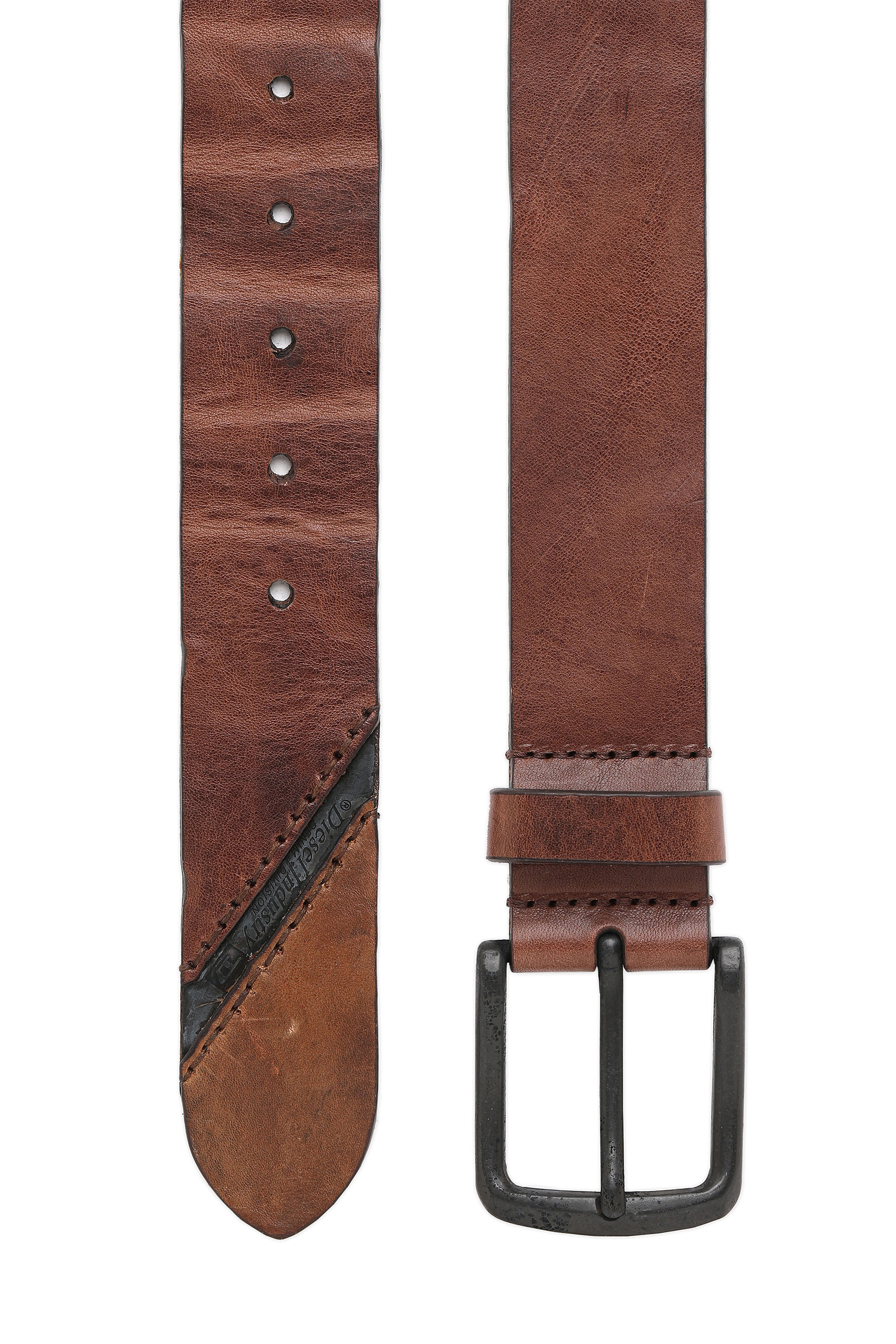 Diesel - B-LINE, Man Treated leather belt with diesel logo in Brown - Image 3