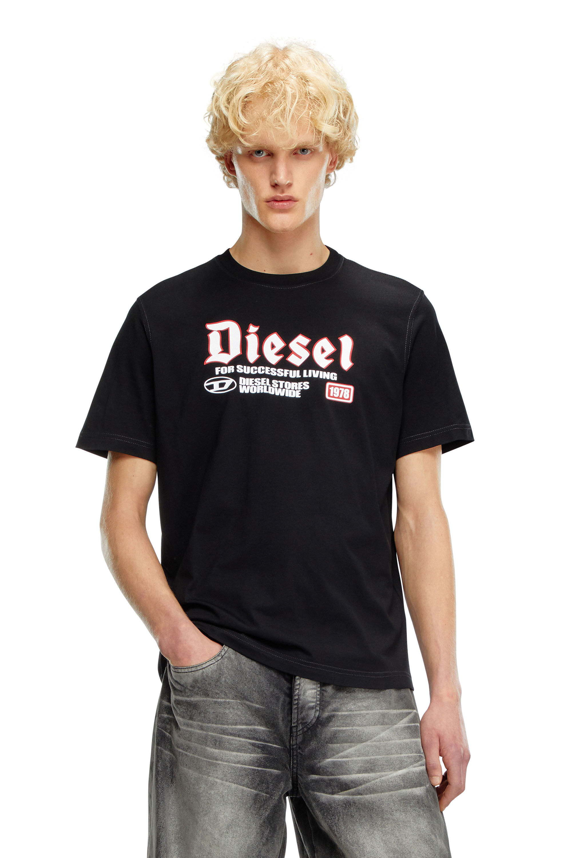 Diesel - T-ADJUST-K1, Man T-shirt with flocked Diesel print in Black - Image 3