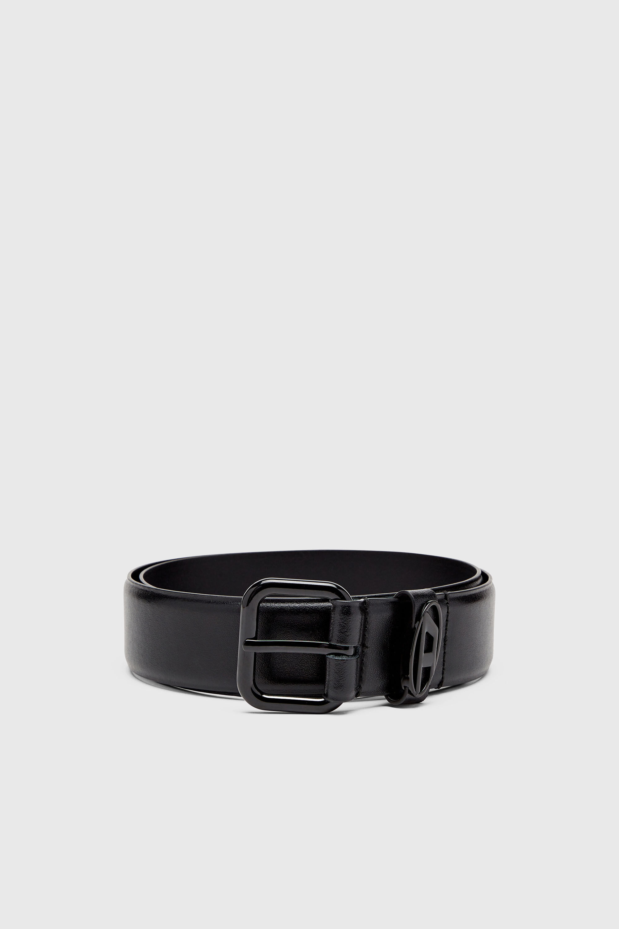 Diesel - B-1DR OVAL D LOOP, Unisex's 3.9cm logo-plaque embellished leather belt in Black - 1