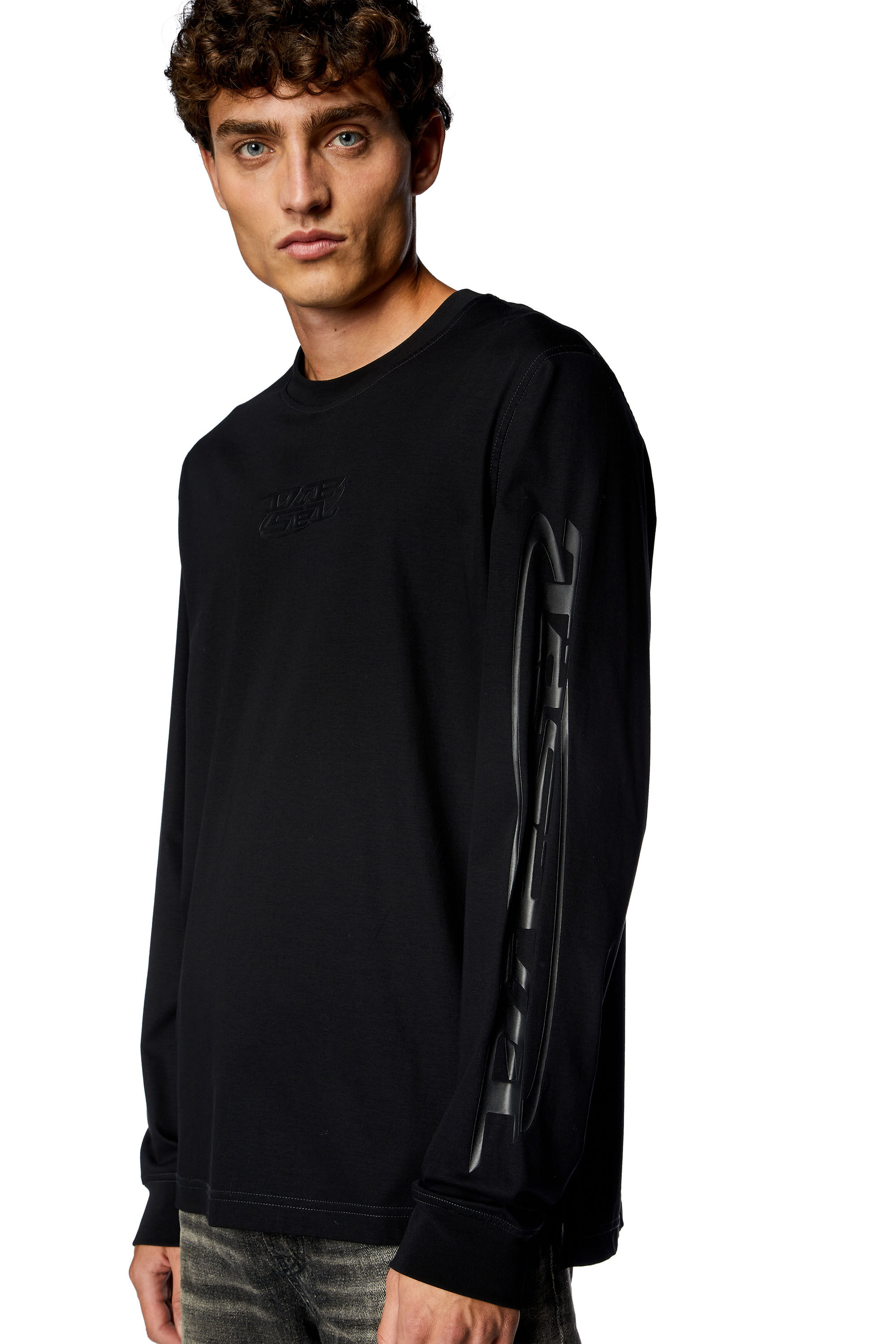 Diesel - T-MUST-LS-SLITS-N, Man Long-sleeve T-shirt with high-density prints in Black - Image 5
