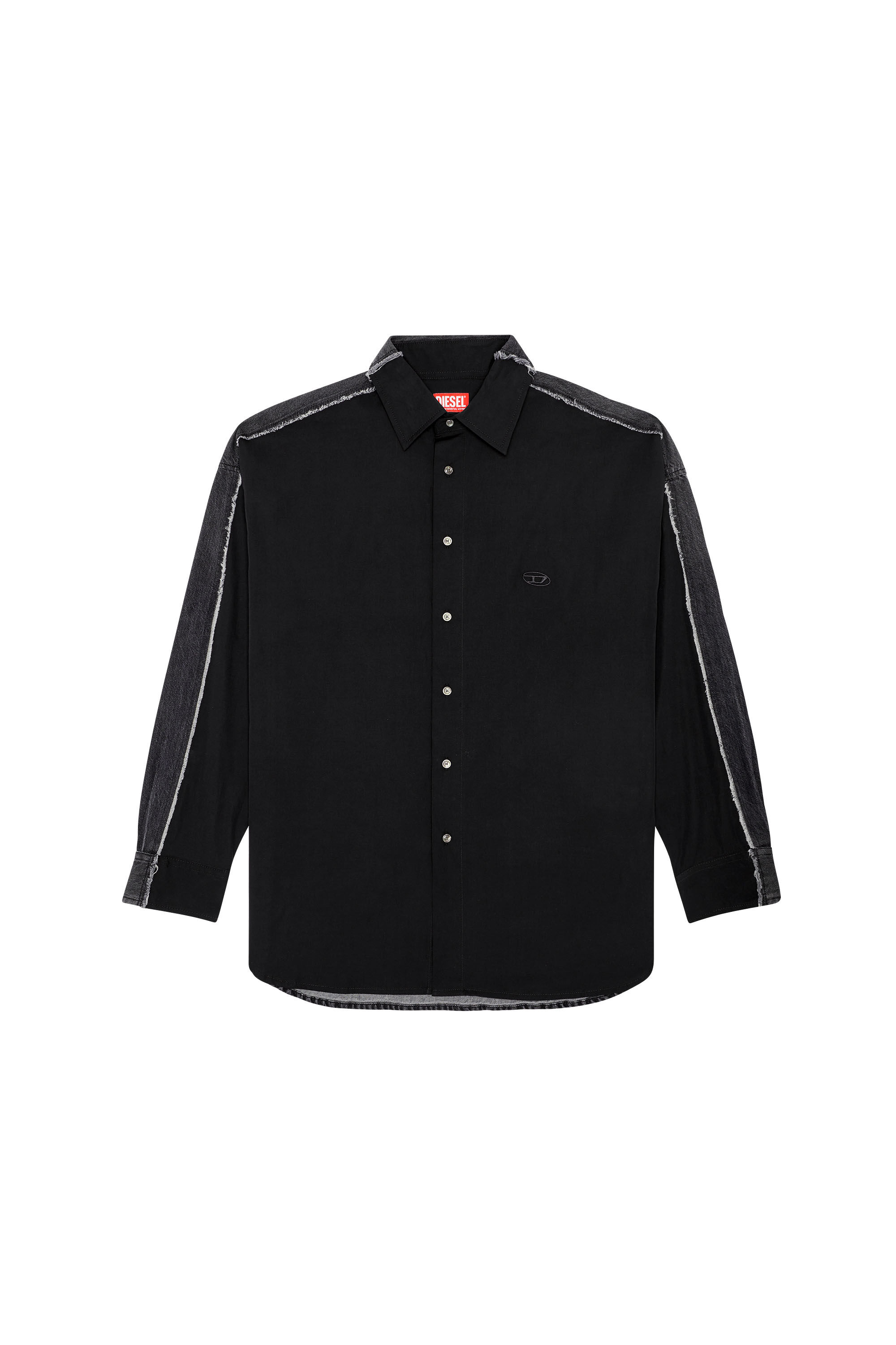 Diesel - S-WARH, Man Shirt in poplin and raw-edge denim in Black - Image 2