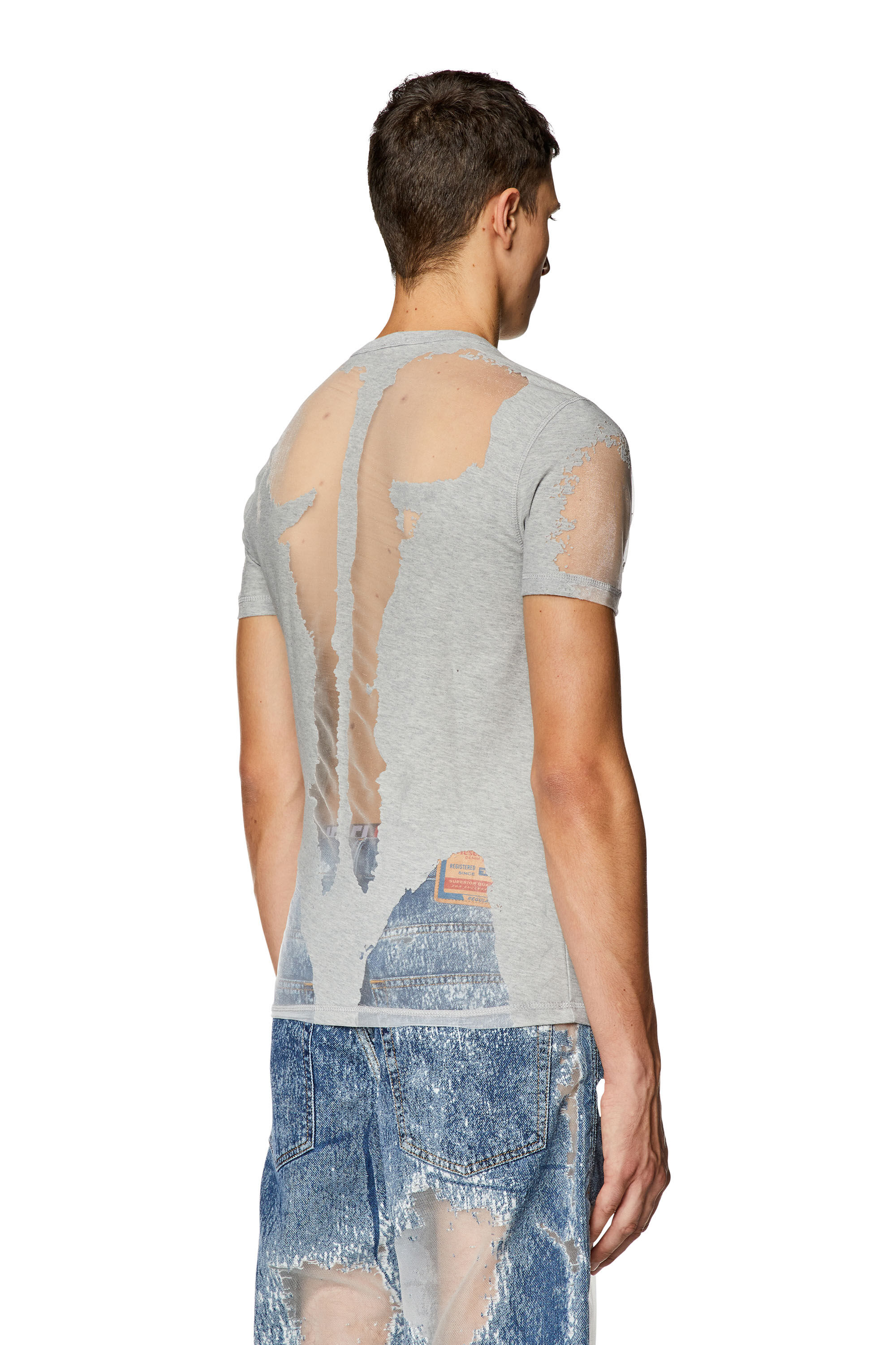 Diesel - T-ERME, Man Burnout T-shirt with sheer panels in Grey - Image 4