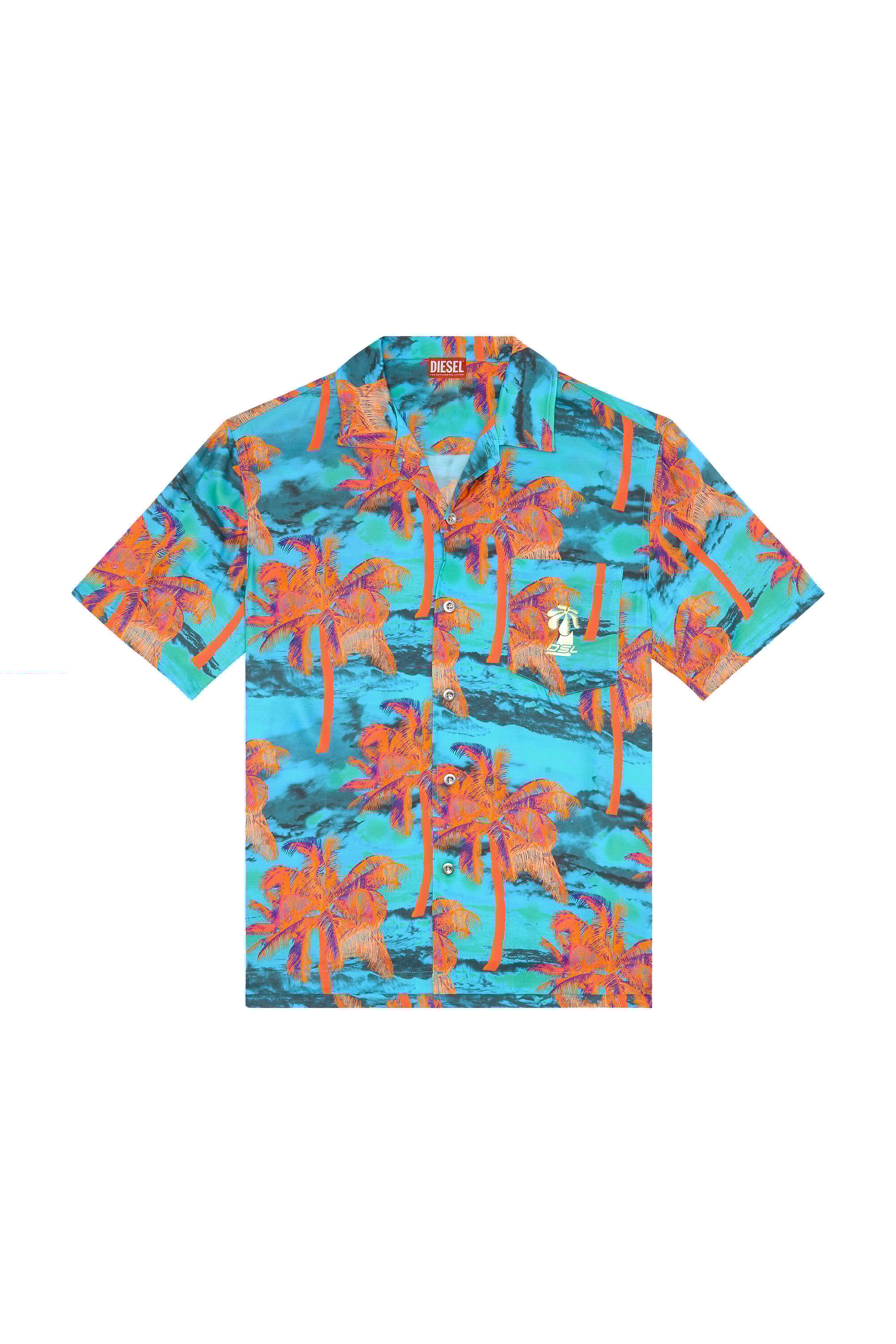 Diesel - BMOWT-ADRIAN, Man's Beach shirt with palm trees print in Blue - 5