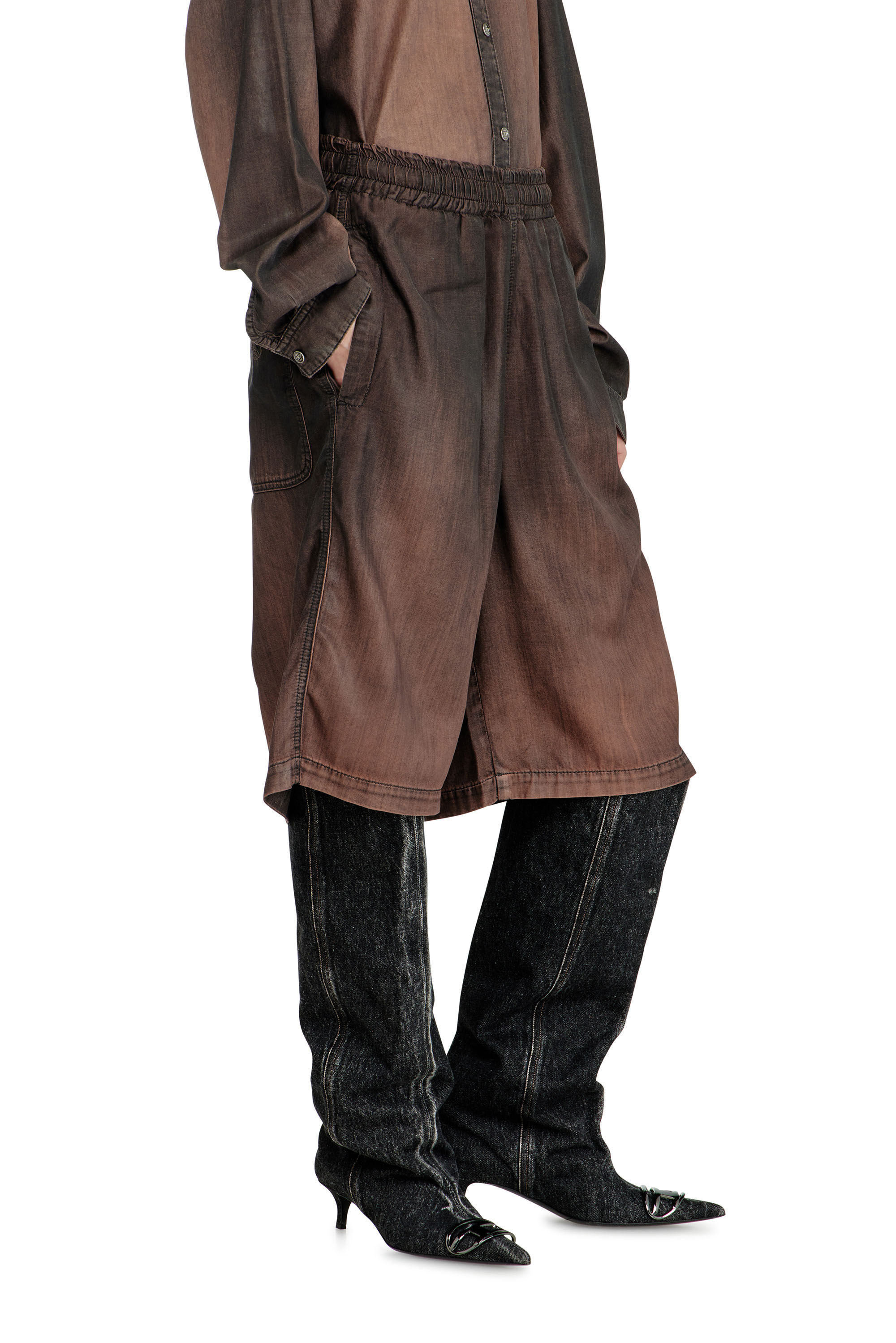 Diesel - D-RODER-SHORT-S, Unisex's Relaxed bermuda shorts in fluid coated denim in null - 1