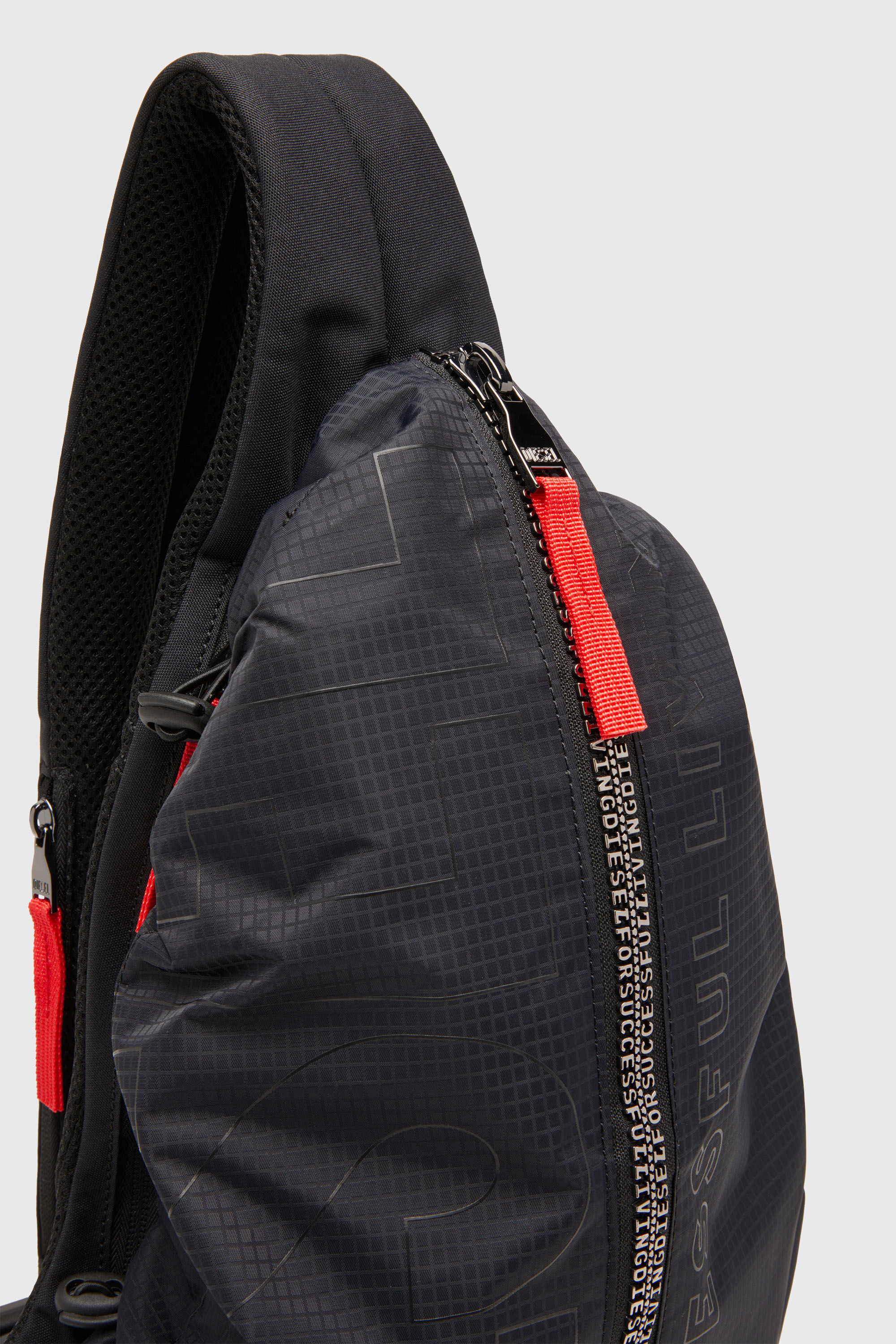 Diesel - ZIP-D SLING BAG X, Man's Zip-D-Sling backpack in check-jacquard shell in Black - 6