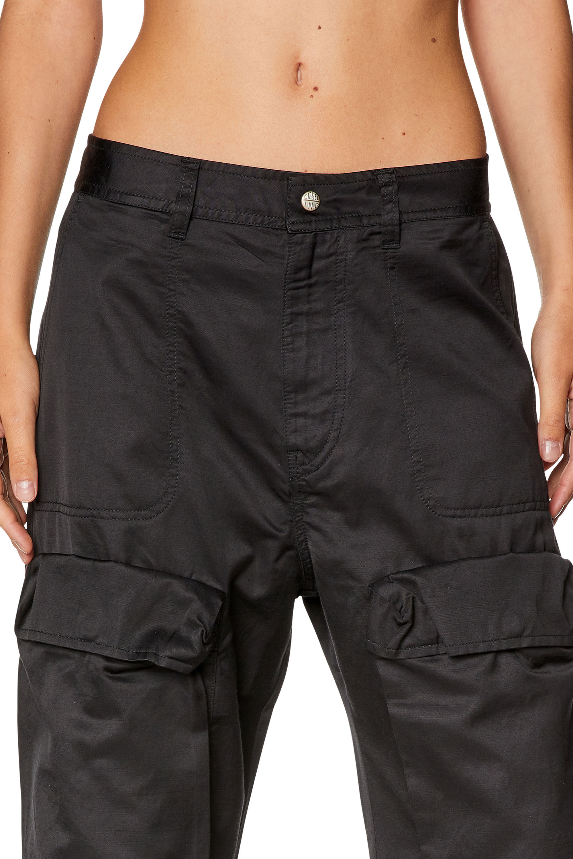 Diesel - P-MALVAROSA-NEW, Woman Cargo pants in slub satin in Black - Image 5