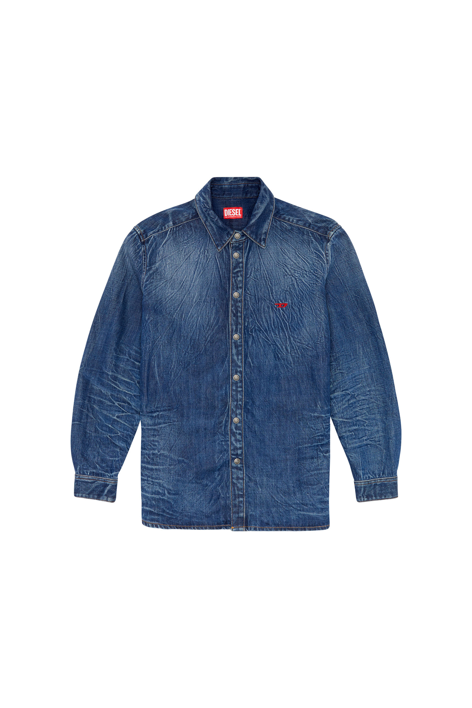 Diesel - D-SIMPLY-S2, Man Stretch denim shirt with 3D whiskers in Blue - Image 2