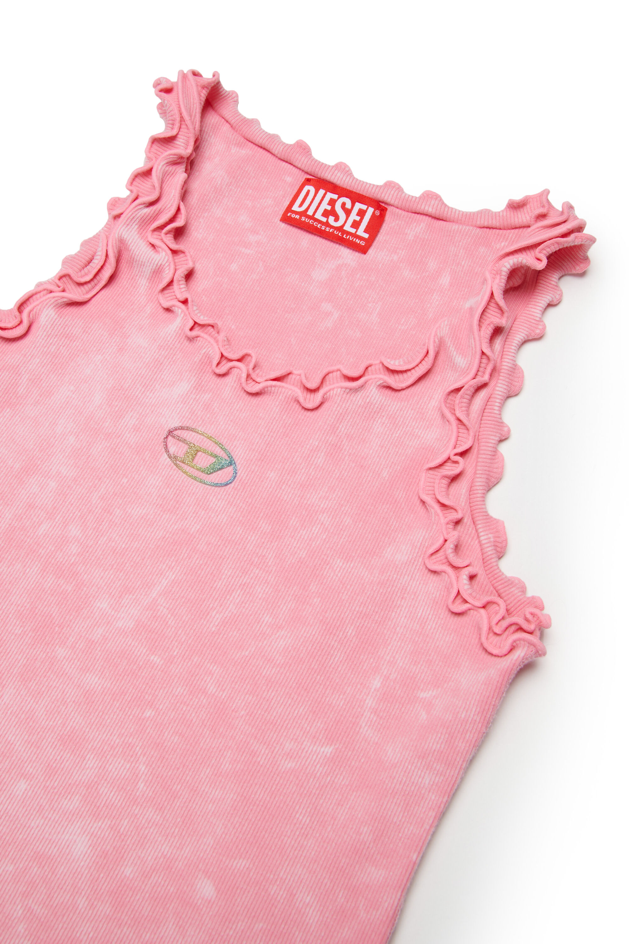 Diesel - DRALIA, Woman's Ribbed dress with ruffled edges in Pink - 3