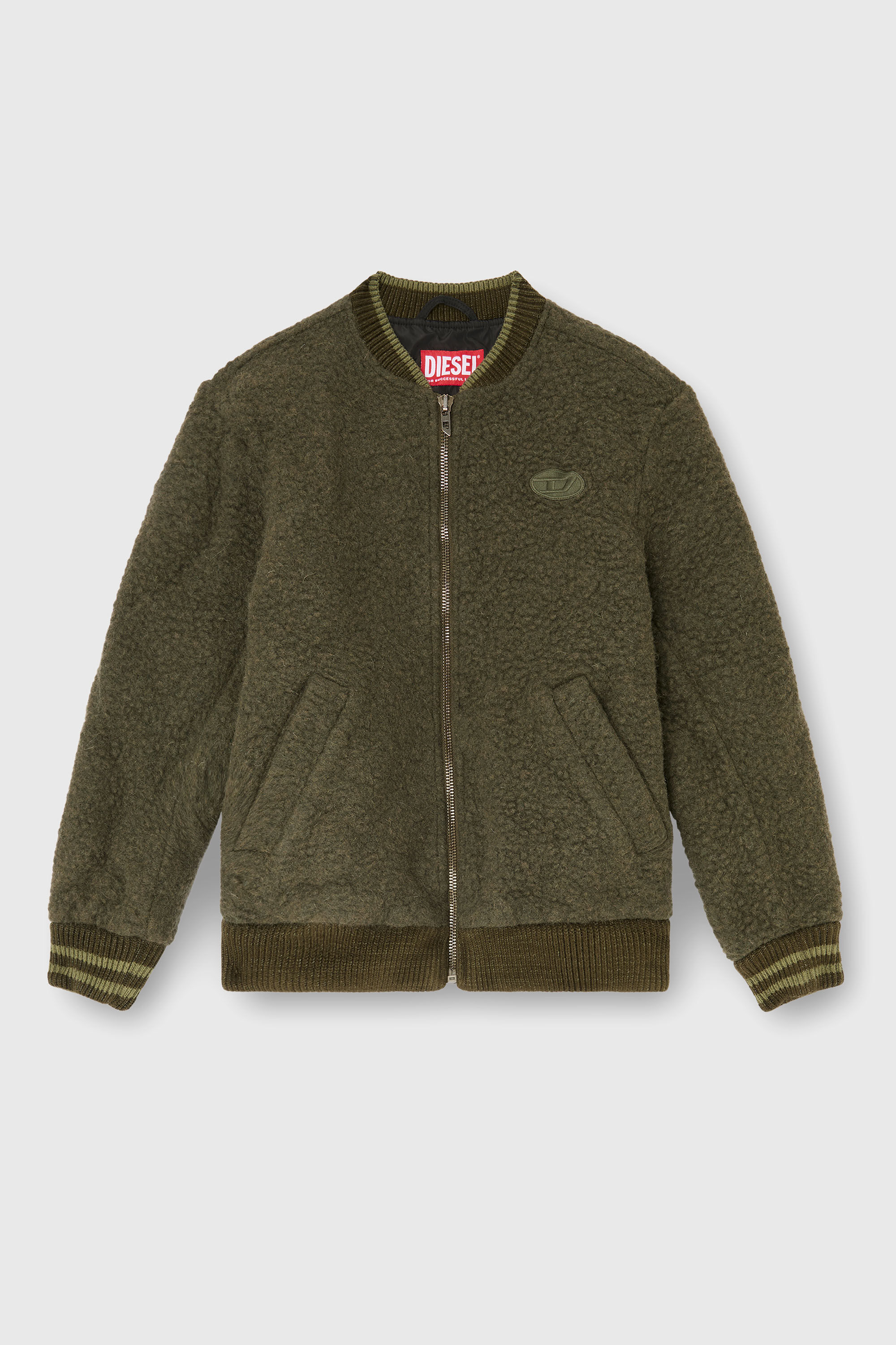 Diesel - S-REDS, Man's Whool mix bomber jacket with ribbed trims in Dark Green - 2
