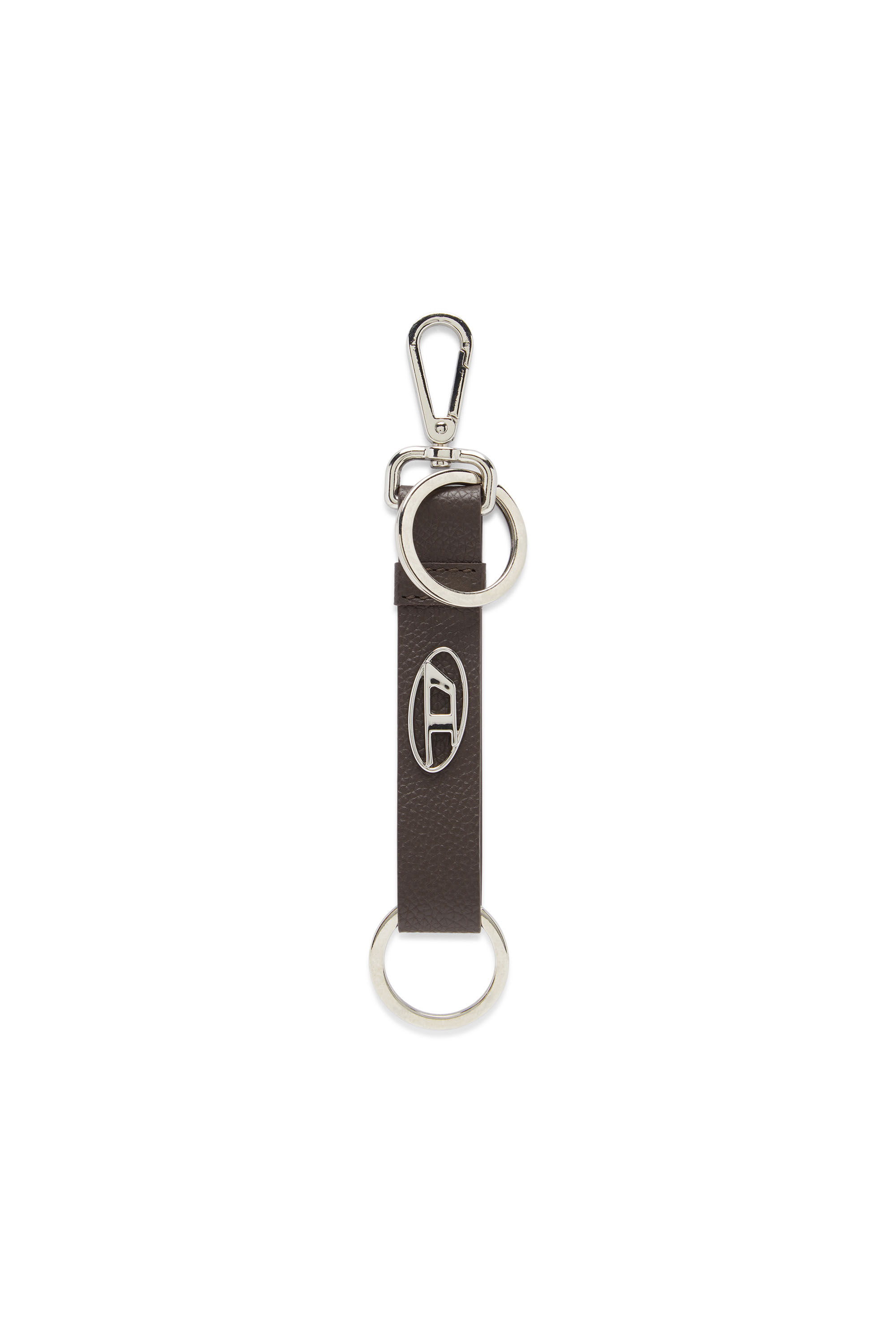 Diesel - BUSY-KEY, Man Leather keyring with logo plaque in Brown - Image 1