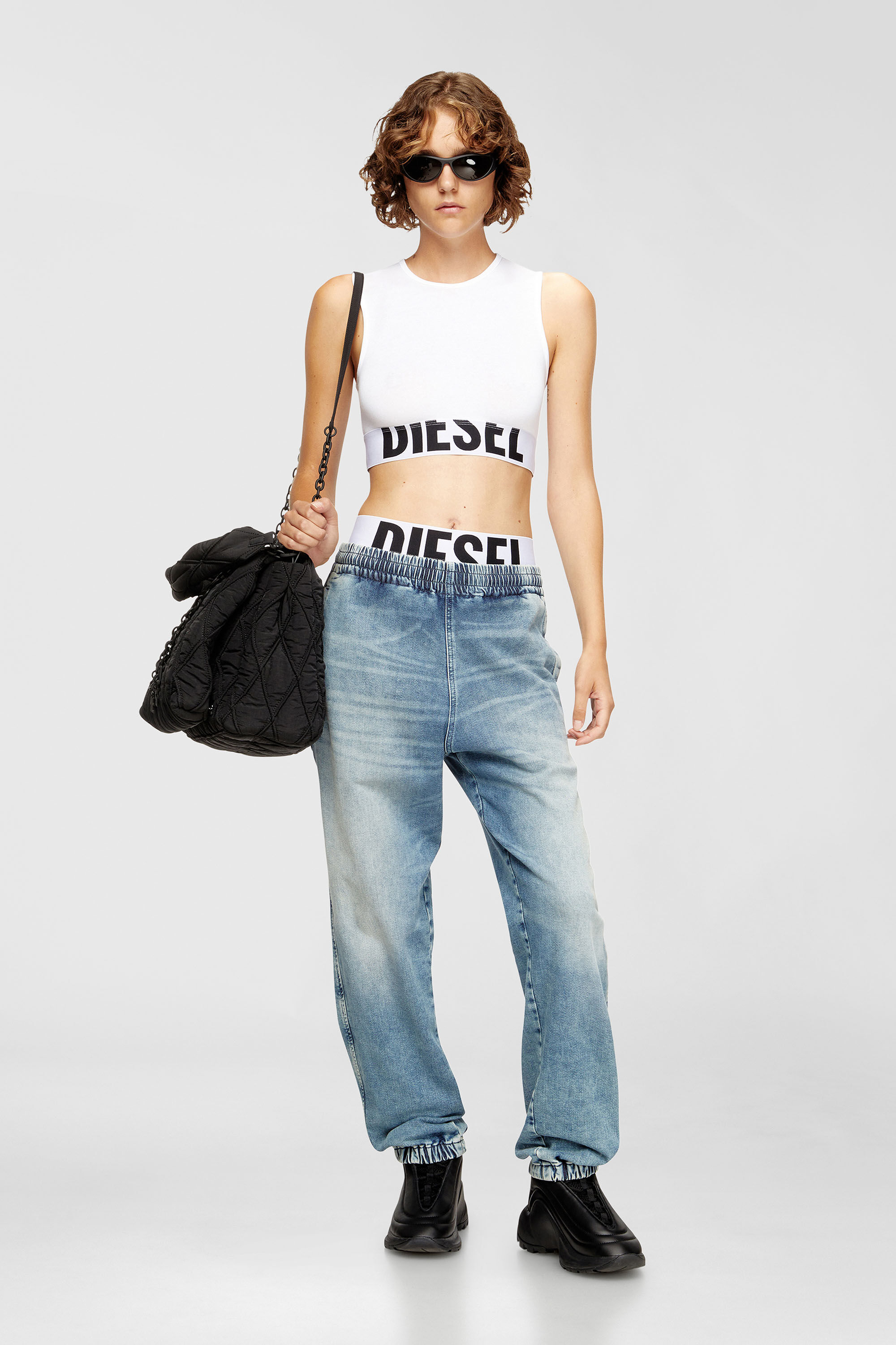 Diesel - ADA-D-POP, Woman's Cropped tank top with cut-off logo in White - 6