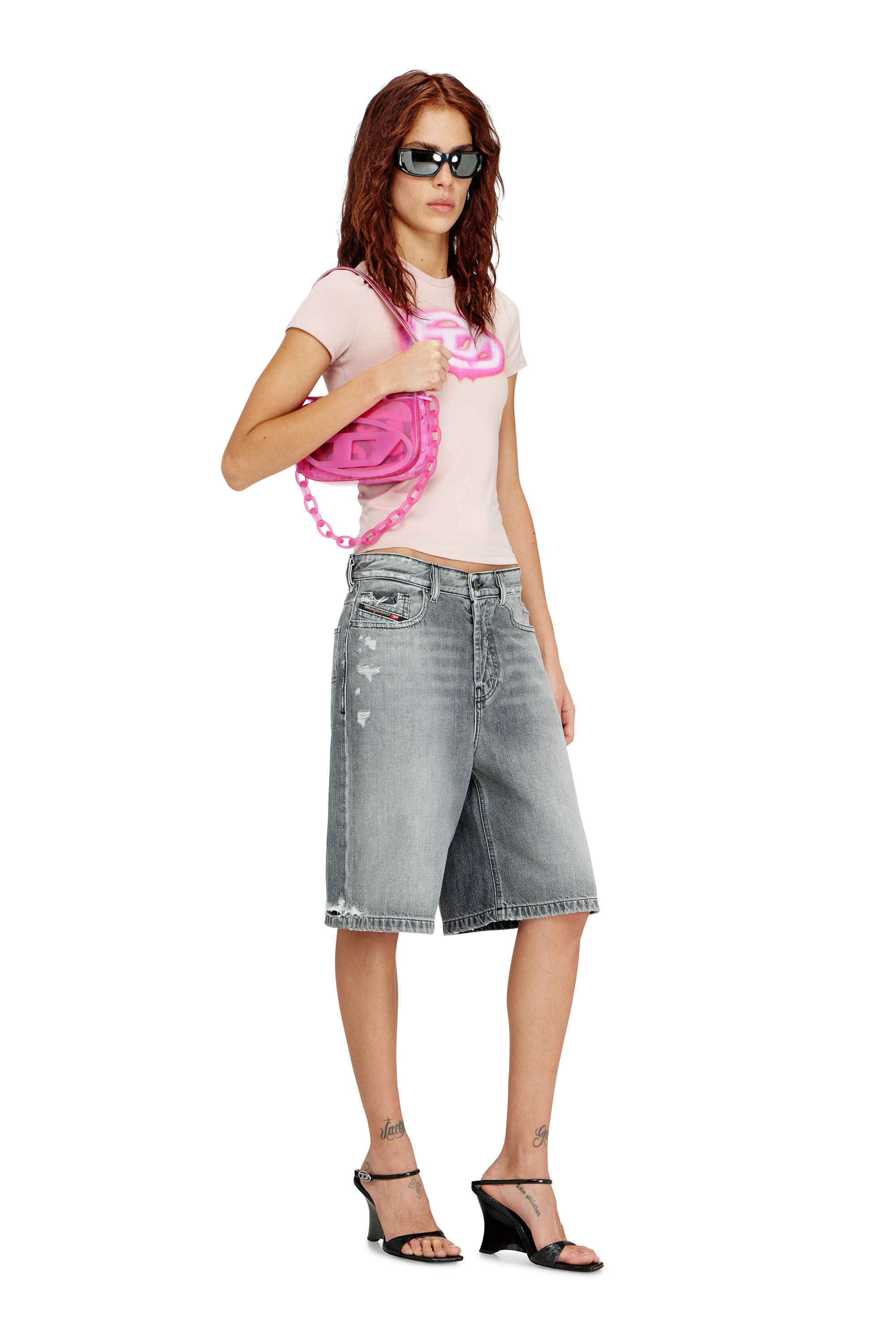 Diesel - 1DR, Woman's 1DR-Iconic shoulder bag in transparent TPU in Hot pink - 1