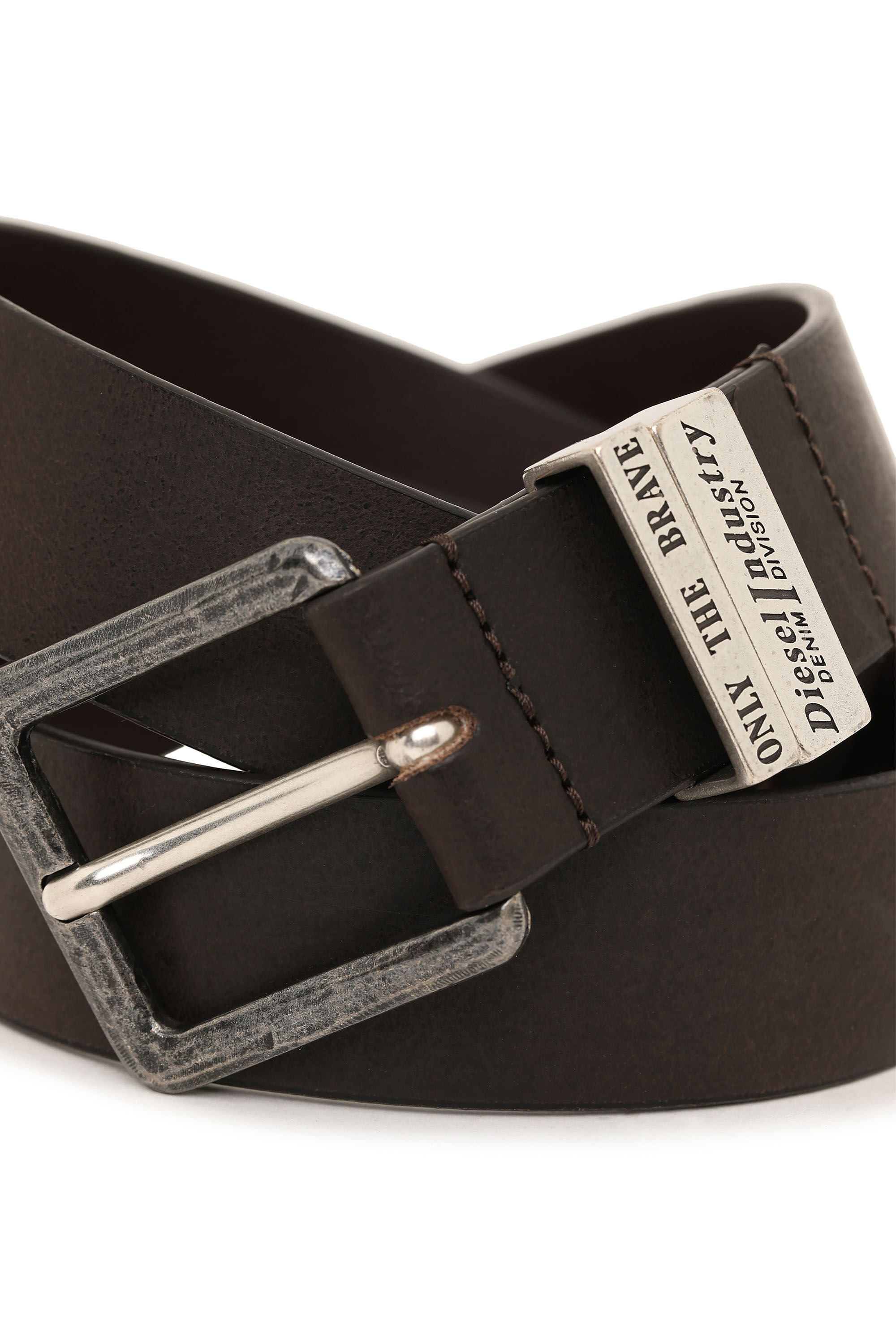 Diesel - B-GUARANTEE-A, Man Leather belt with burnished hardware in Brown - Image 3