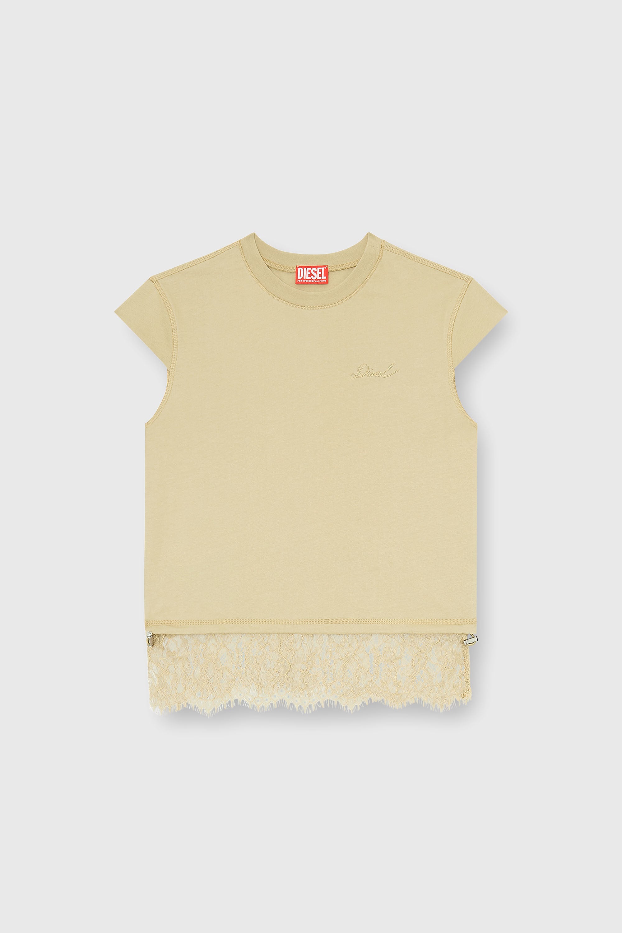Diesel - T-LUNA, Woman's Jersey t-shirt with lace hem in Beige - 2