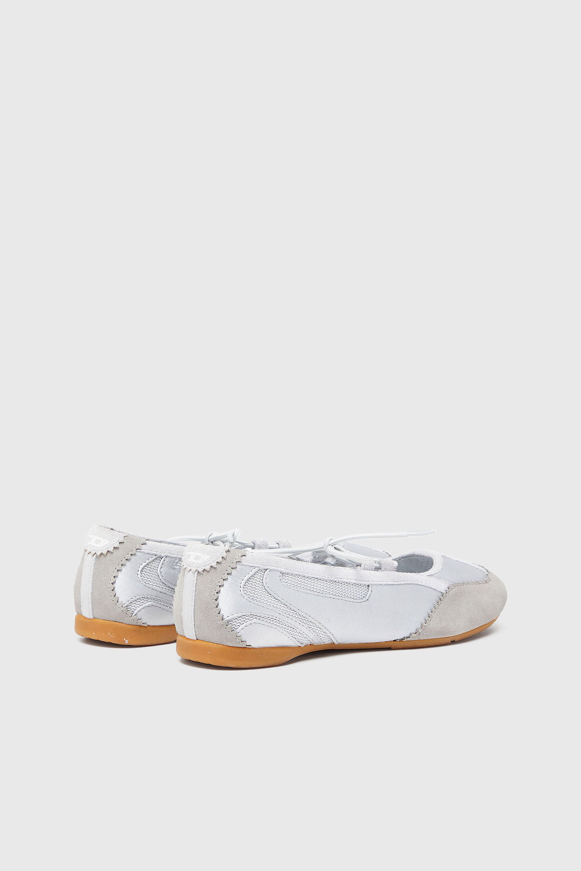 Diesel - D-MILE BALLERINA LACE UP II W, Woman's D-Mile - Lace-up ballerina flats in leather and mesh in Light Grey - 3