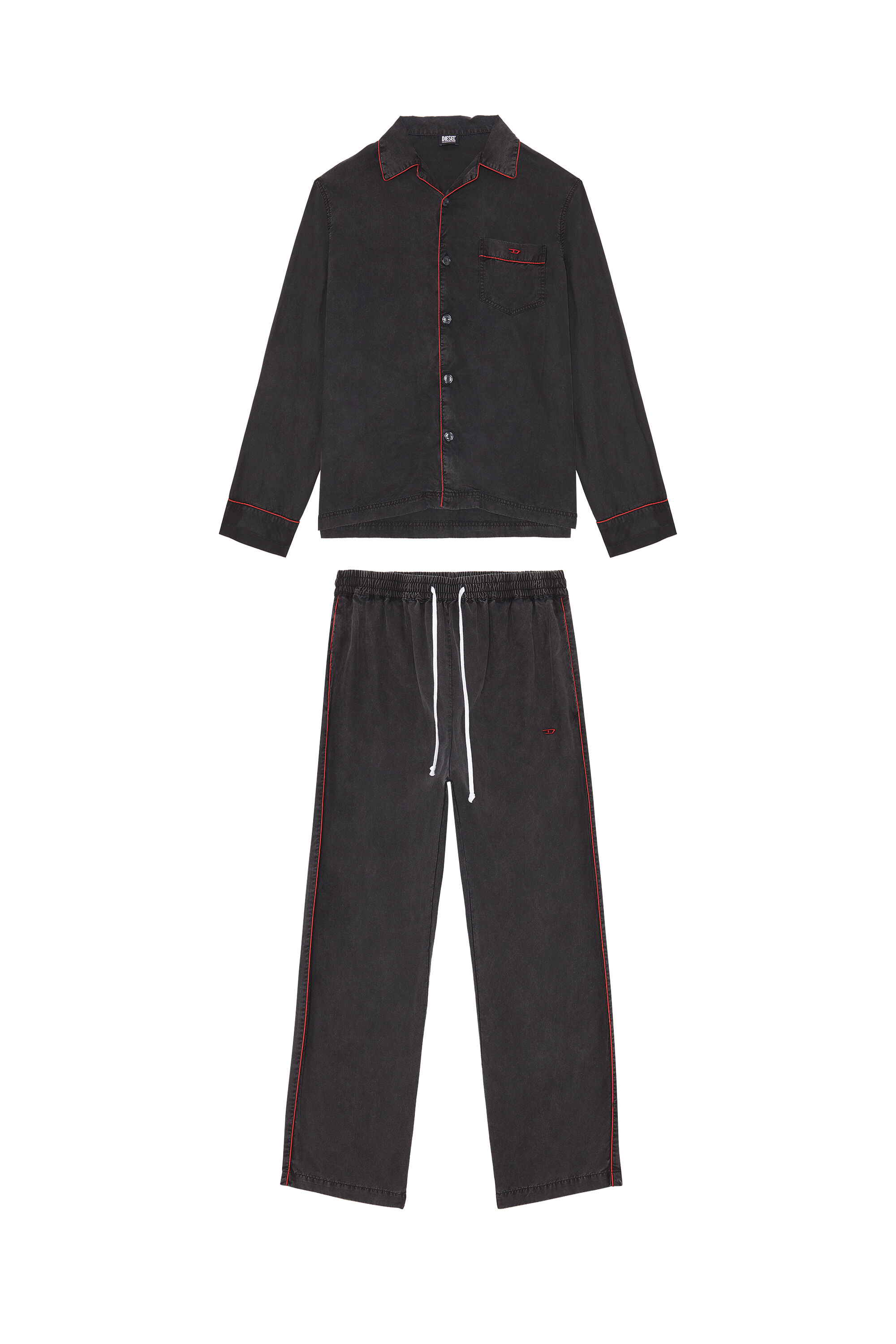 Diesel - UMSET-LOOMY, Man Long pyjamas with contrast piping in Black - Image 2