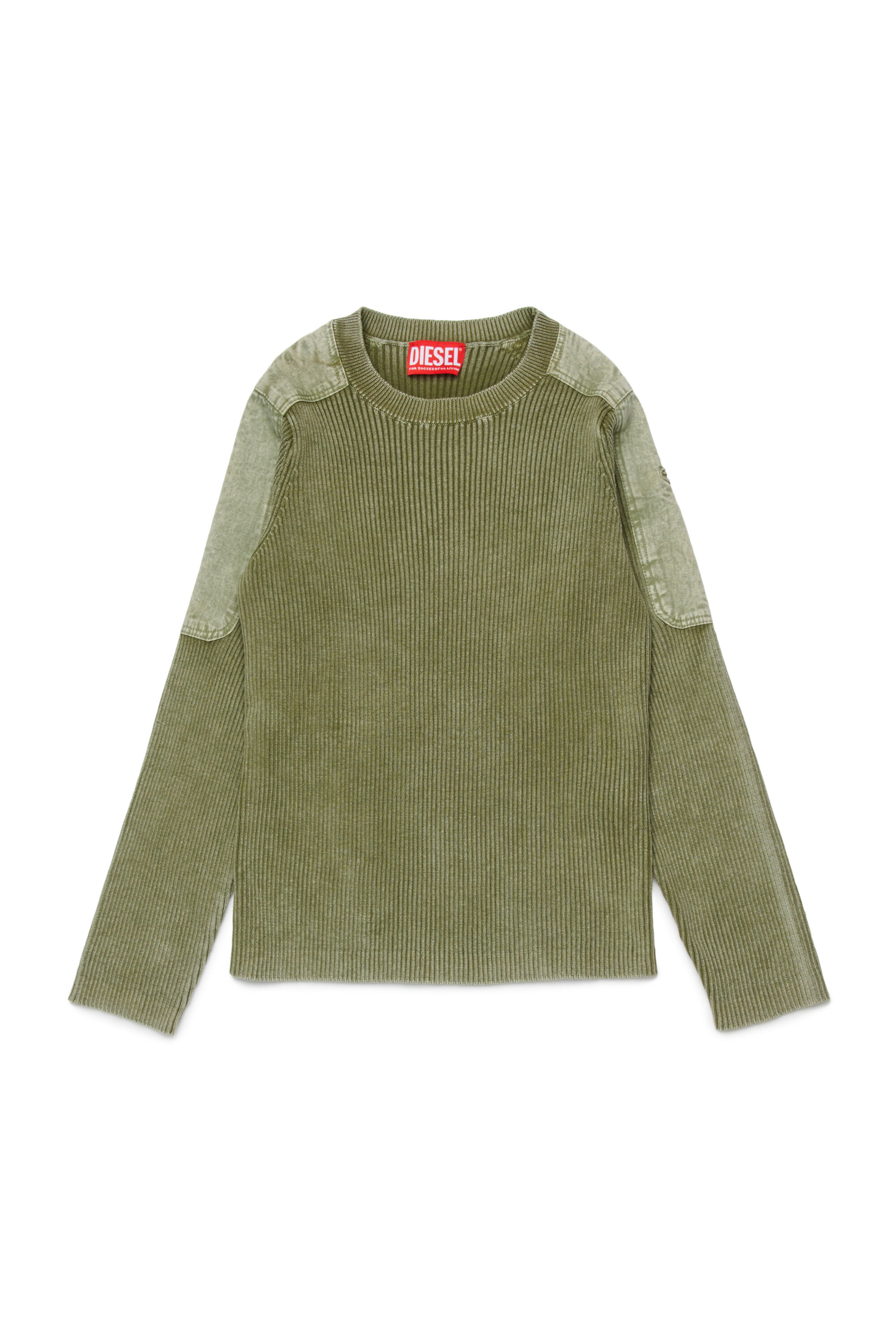 Diesel - KAMERYN, Man's Knit top with tonal canvas patches in Green - 1