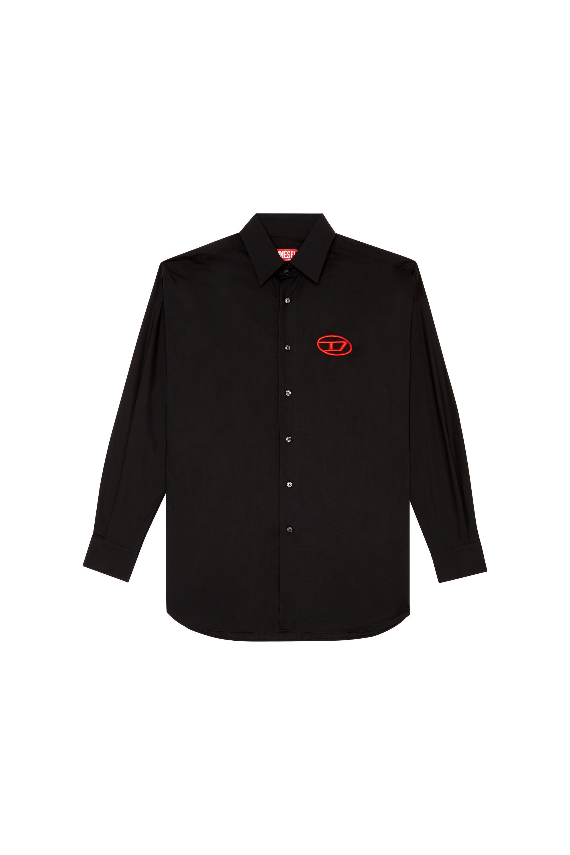 Diesel - S-DOU-PLAIN, Man Poplin shirt with oval D embroidery in Black - Image 2