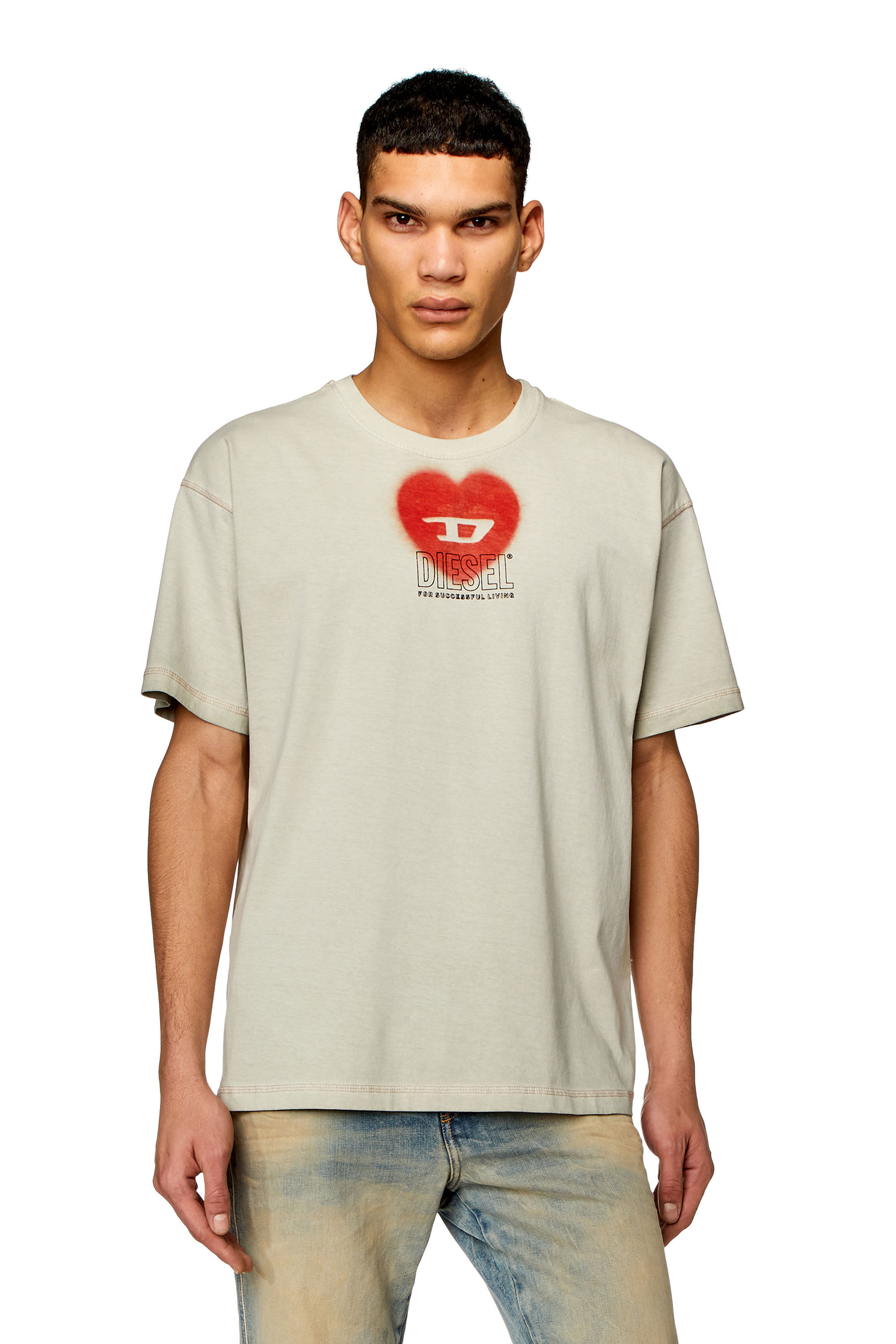 Diesel - T-BUXT-N4, Man T-shirt with heart print in Beige - Image 3