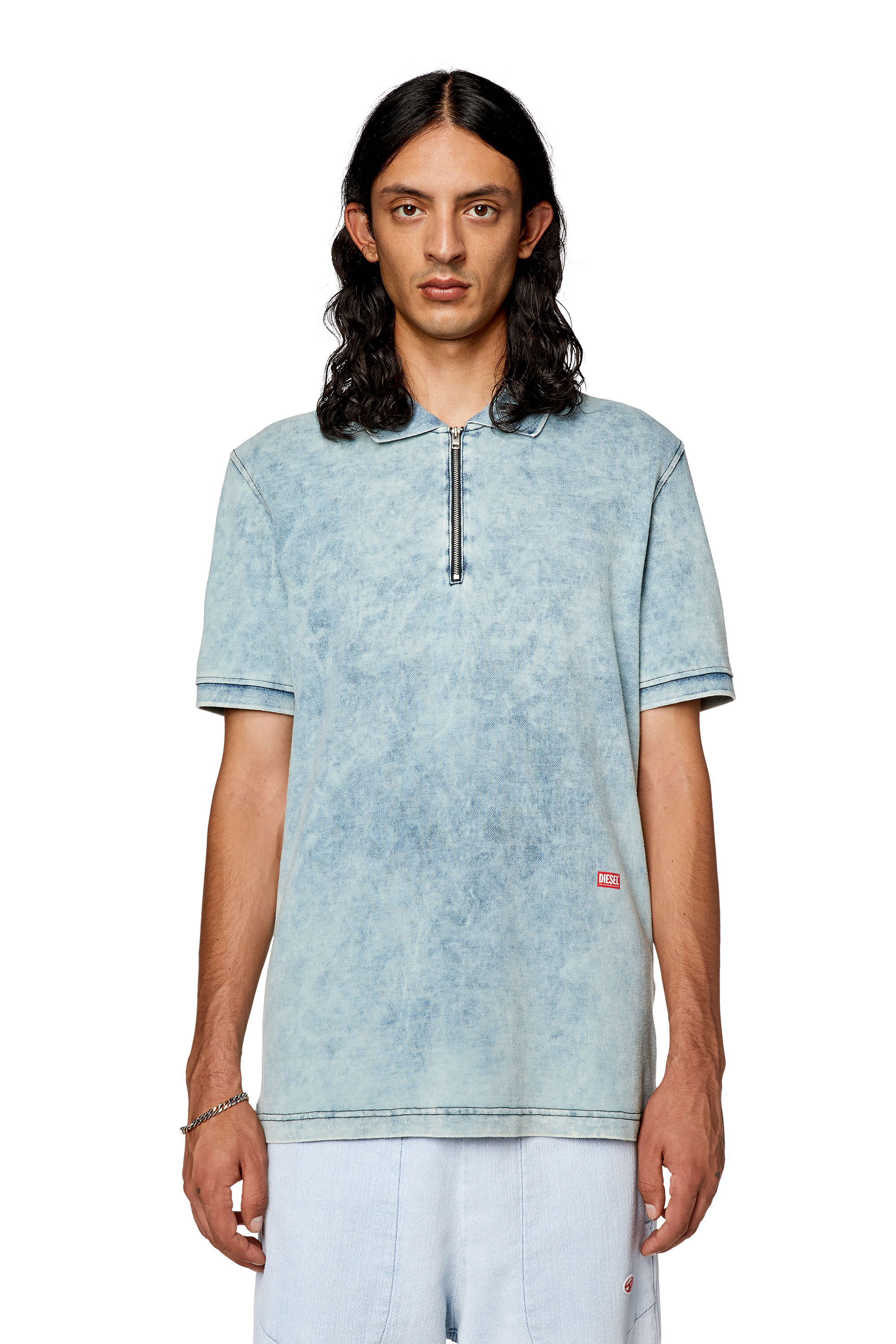 Diesel - T-SMITH-ZIP, Man Polo shirt in faded piqué in Blue - Image 5