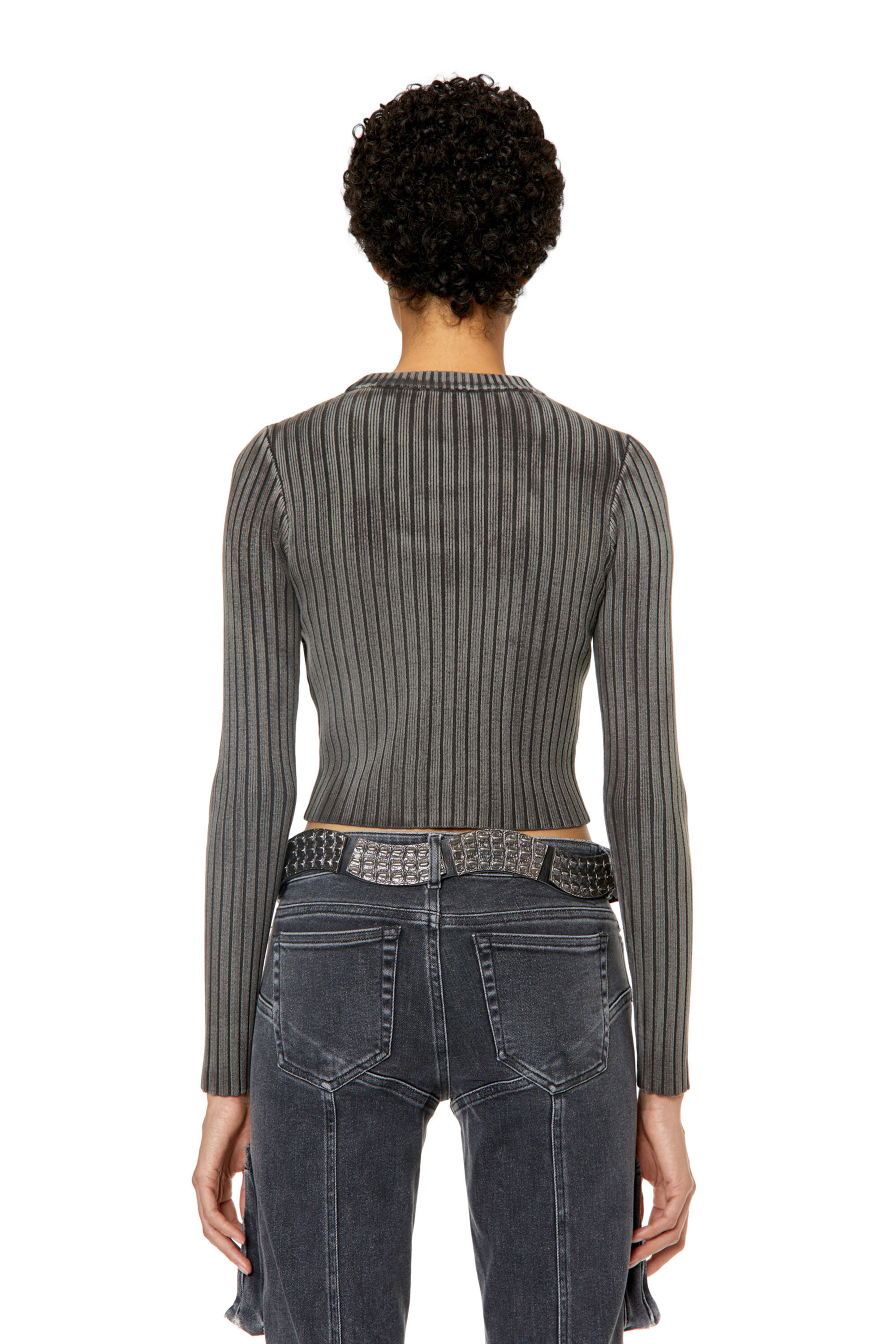 Diesel - M-ARJORY, Woman Ribbed top with oval D plaque in Grey - Image 4