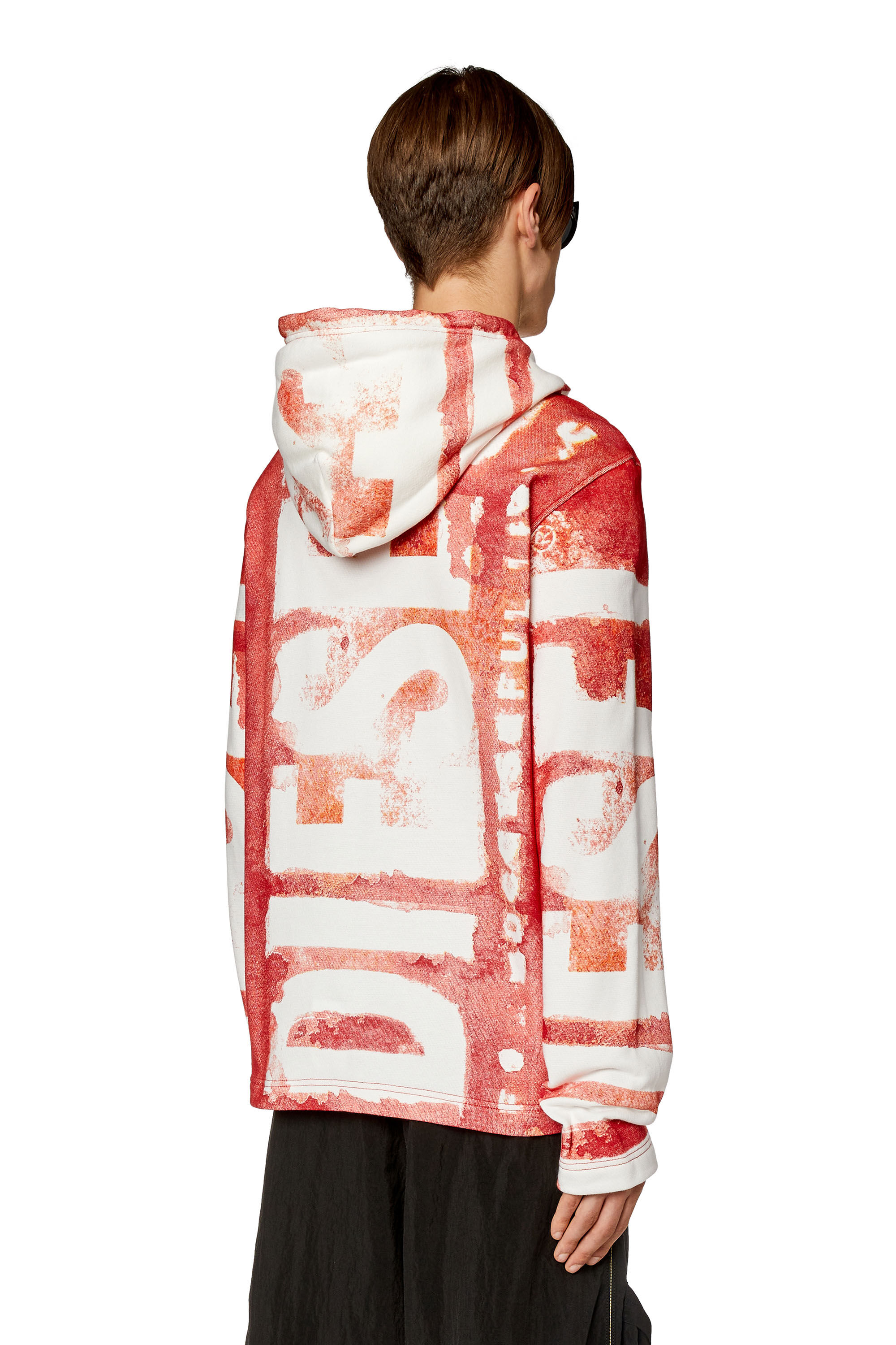 Diesel - S-GINY-HOOD, Man Watercolour-effect logo hoodie in Red - Image 4