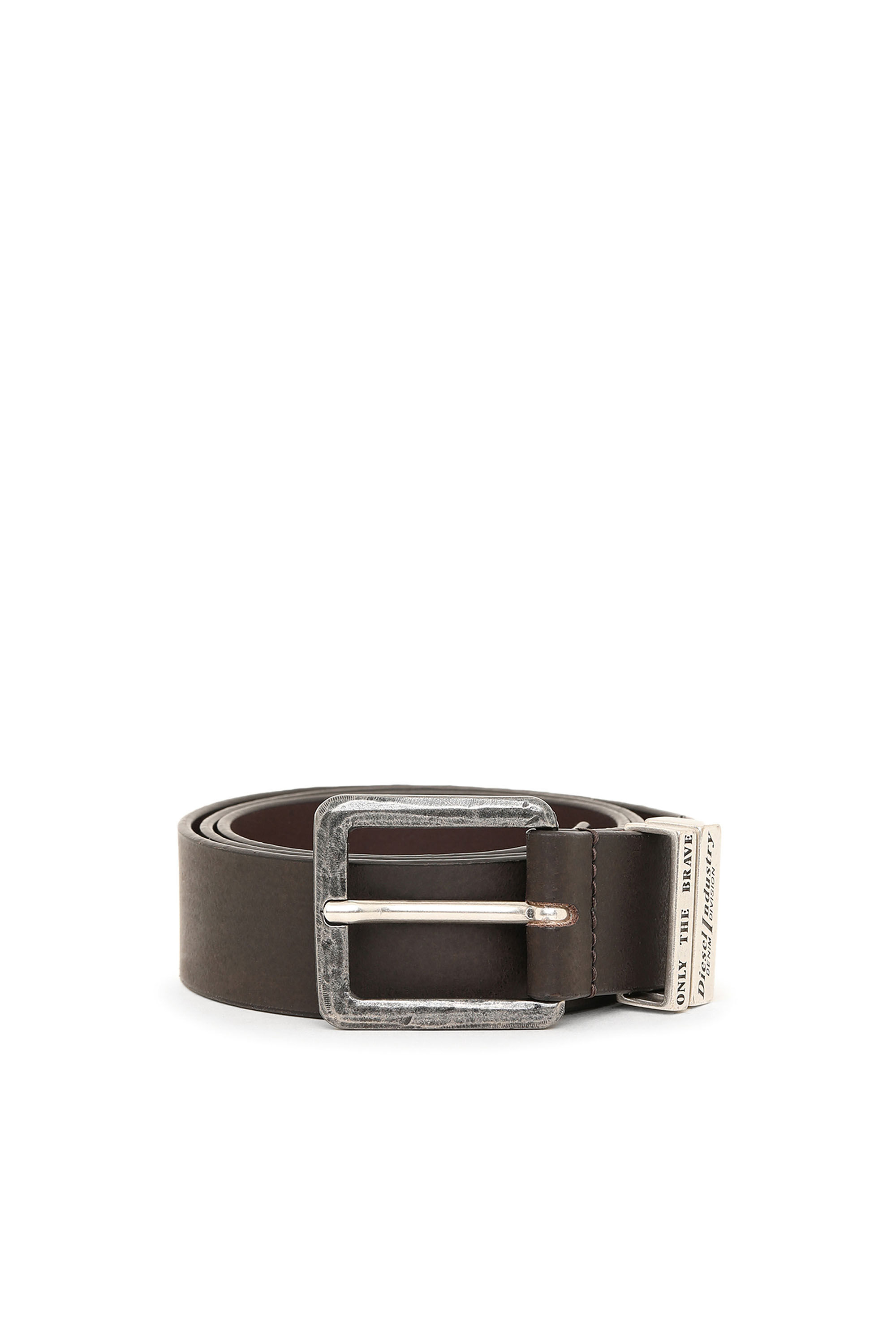 Diesel - B-GUARANTEE-A, Man Leather belt with burnished hardware in Brown - Image 1