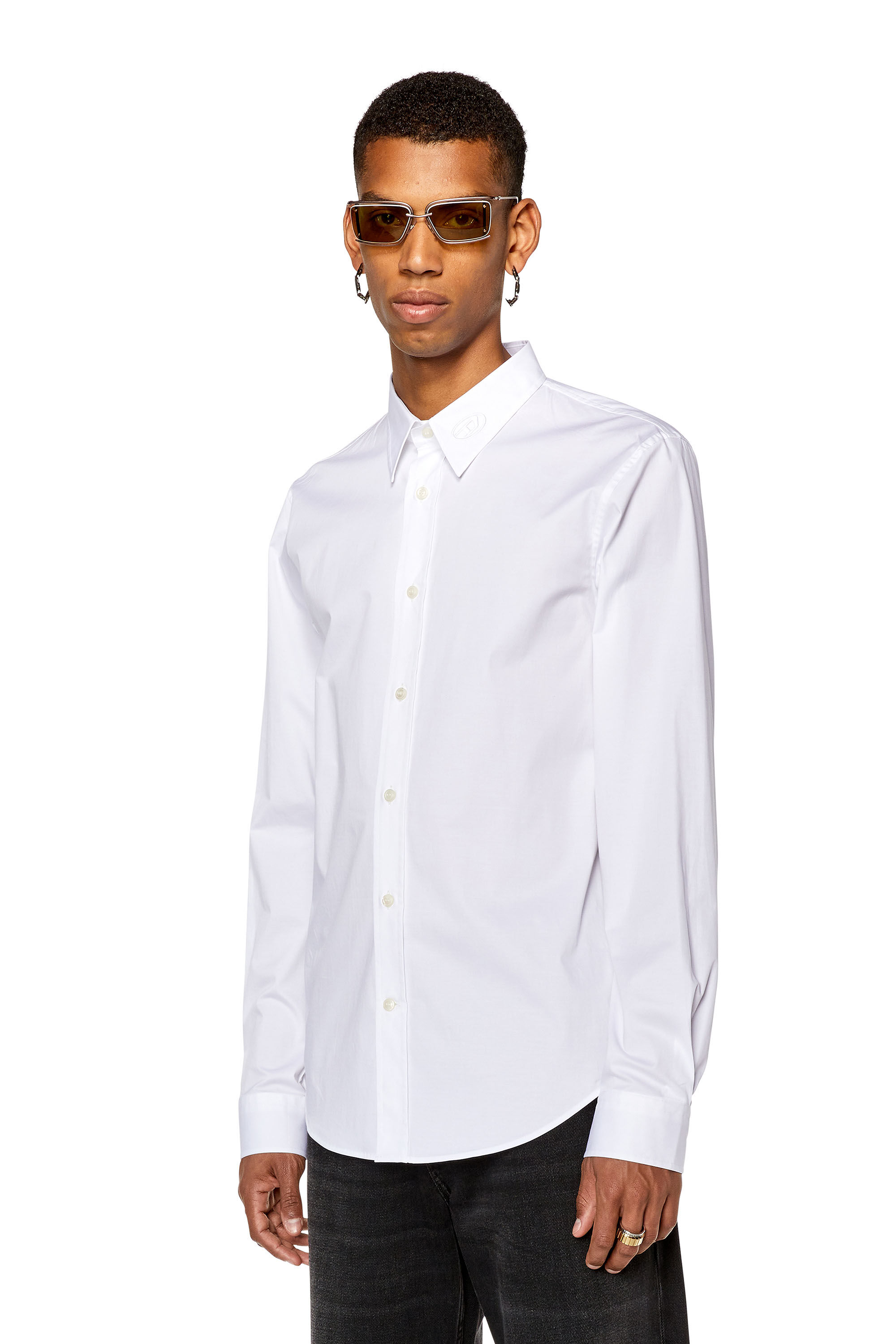 Diesel - S-BENNY-CL, Man Micro-twill shirt with tonal embroidery in White - Image 3