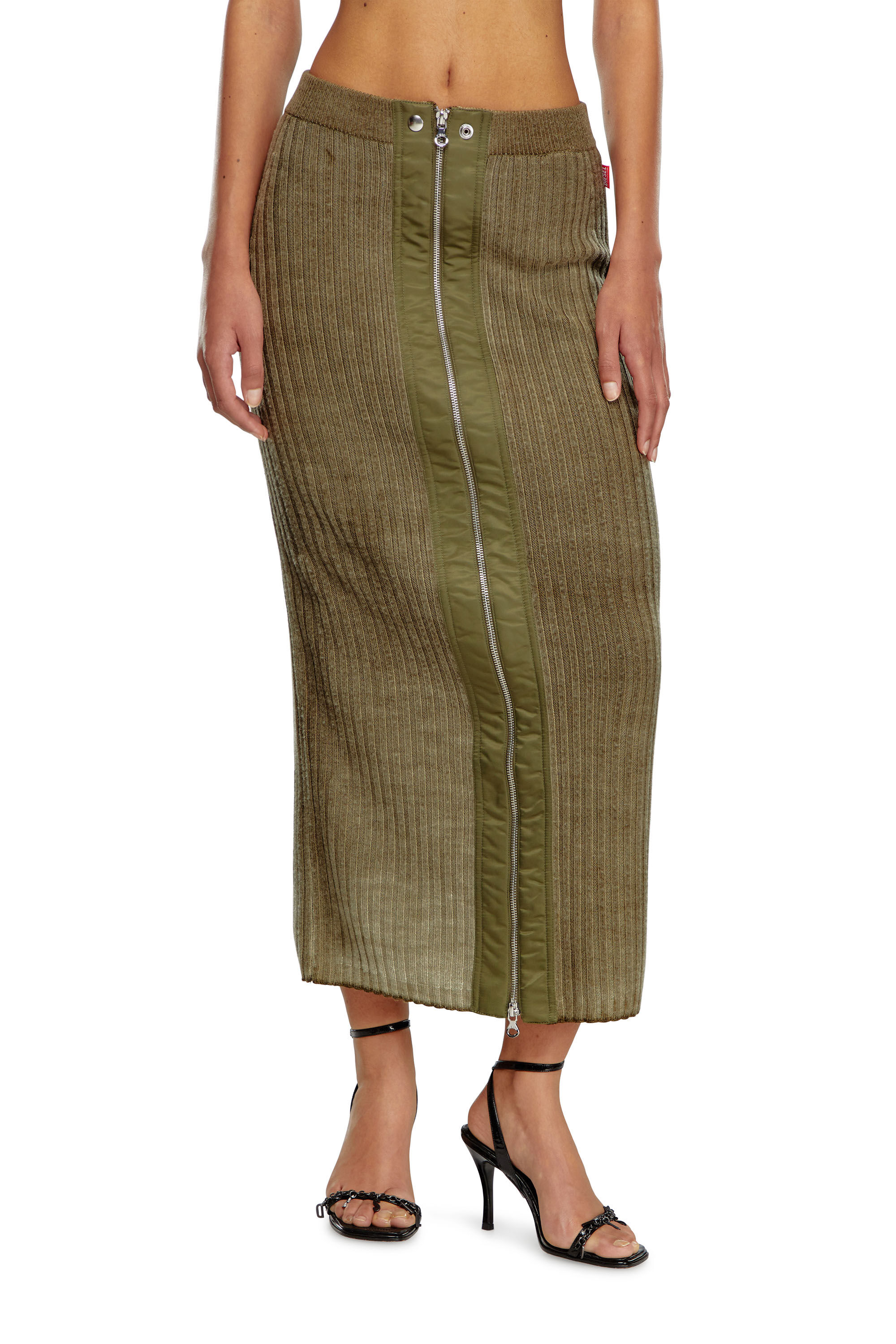 Diesel - M-ASI, Woman Midi skirt in treated wool knit in Green - Image 3