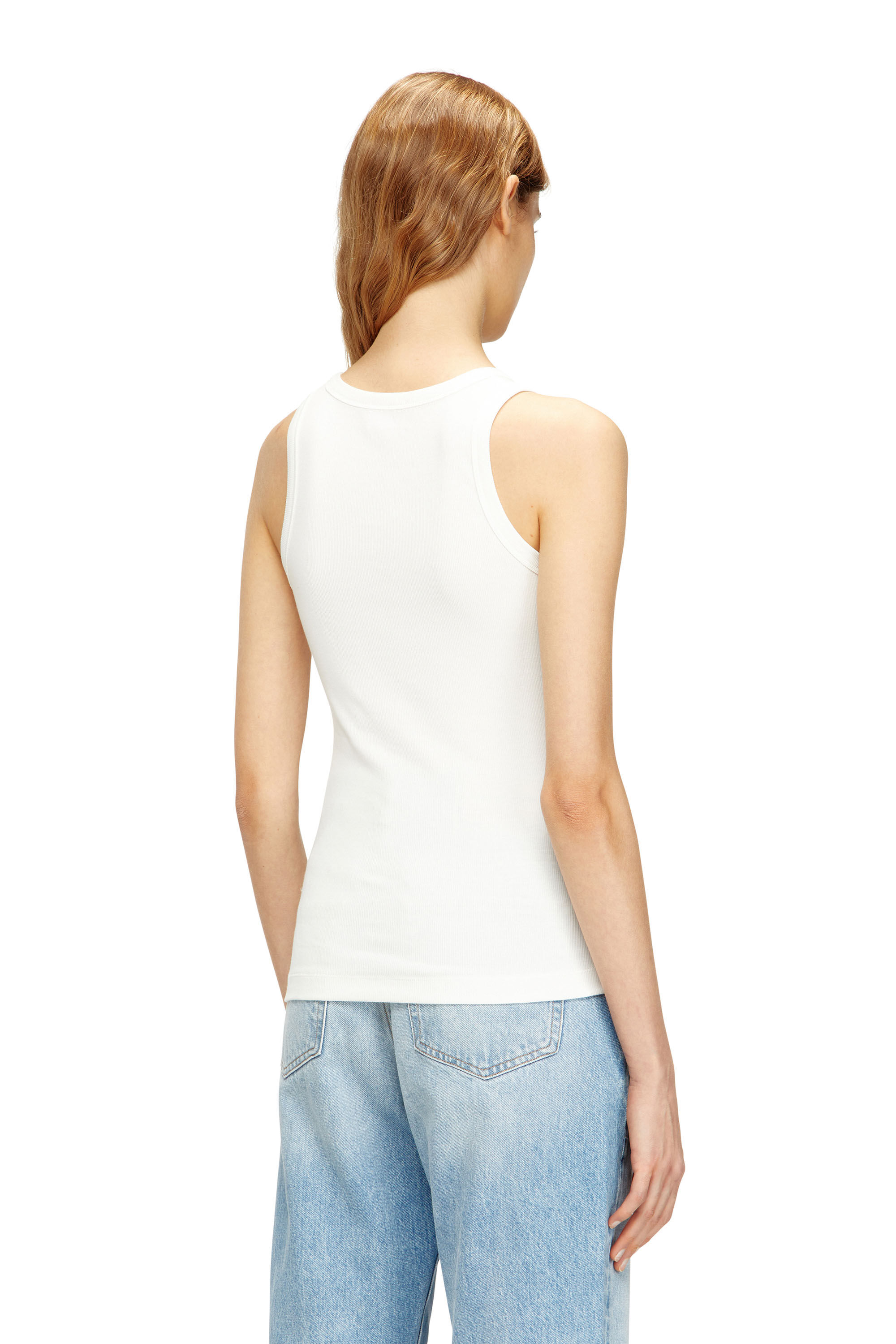 Diesel - T-ANKI-OD, Woman's Slim ribbed tank top with metallic Oval D in White - 4