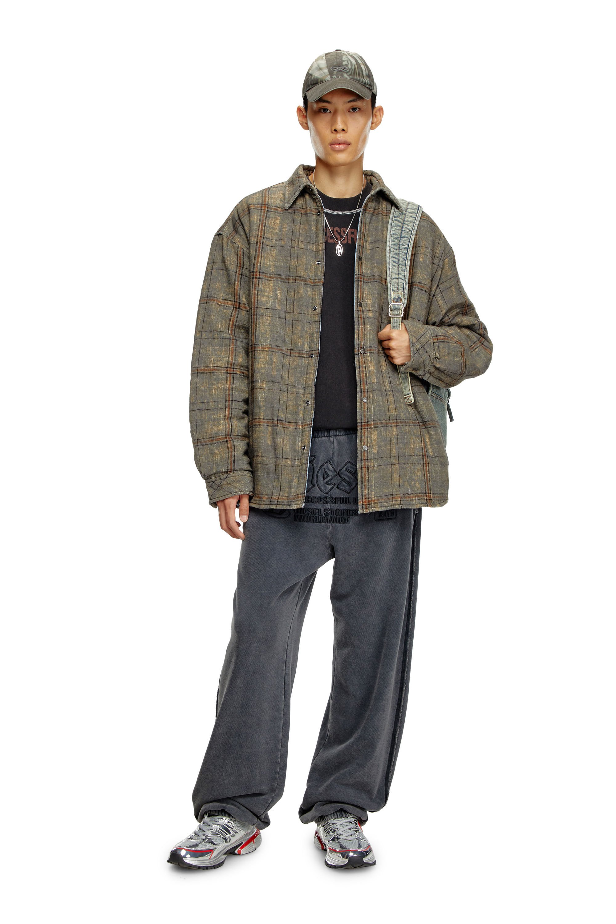 Diesel - S-HAMME, Man Padded jacket in checked slub cotton in Multicolor - Image 1