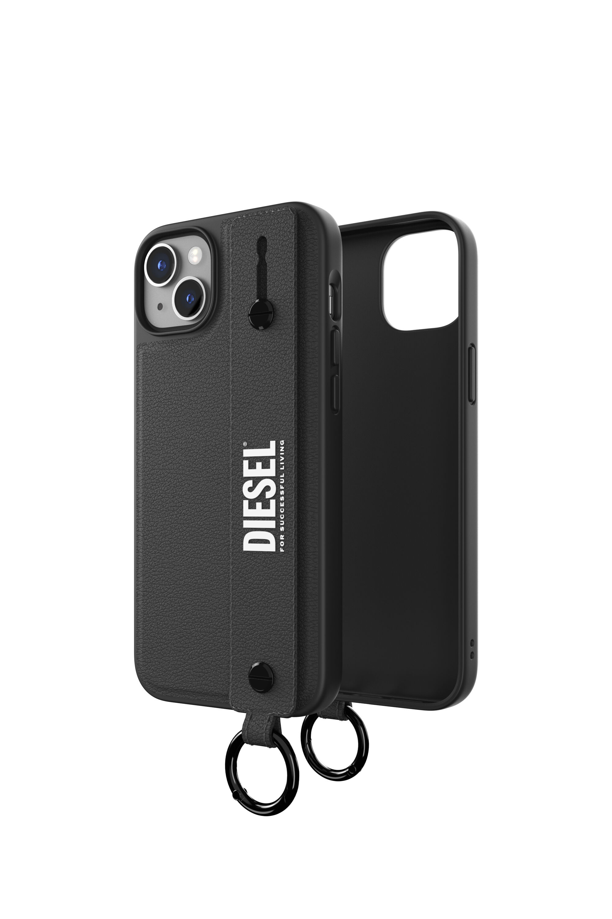 Diesel - 50285 MOULDED CASE, Unisex Leather handstrap case for iPhone 14 Plus in Black - Image 1