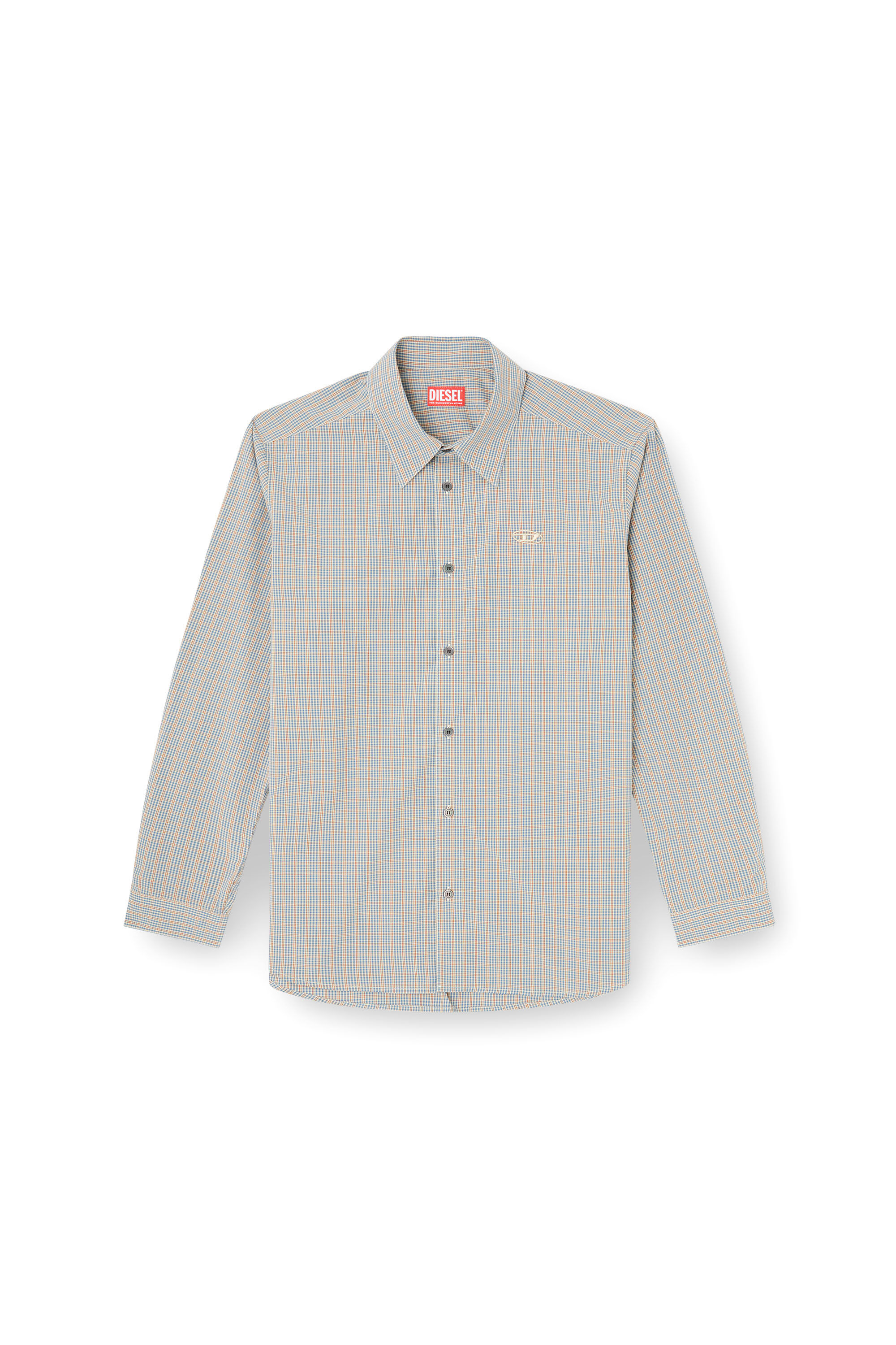Diesel - S-SIMPLY-DLBV, Man's Checked shirt with Oval D embroidery in Brown/Grey - 2