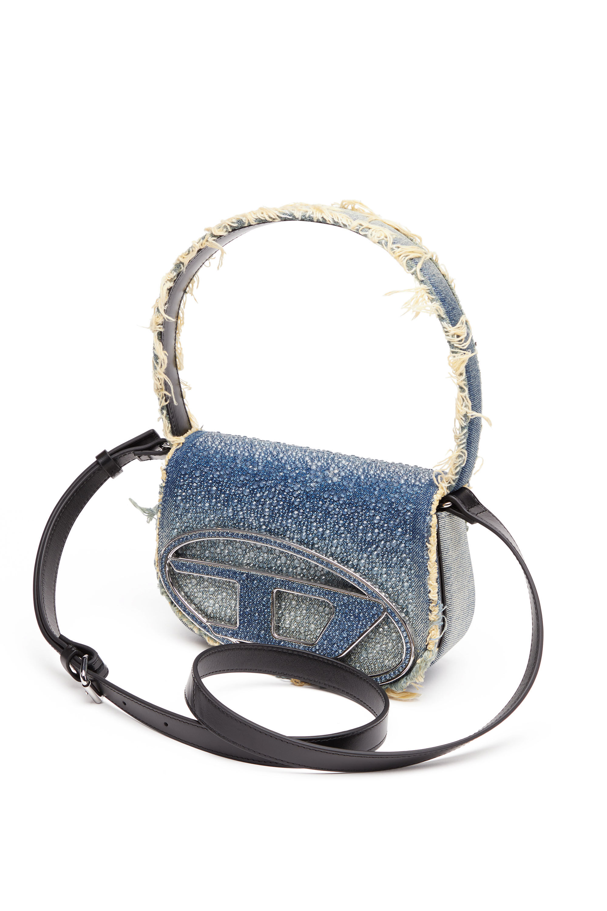 Diesel - 1DR, Woman 1DR-Iconic shoulder bag in denim and crystals in Blue - Image 2