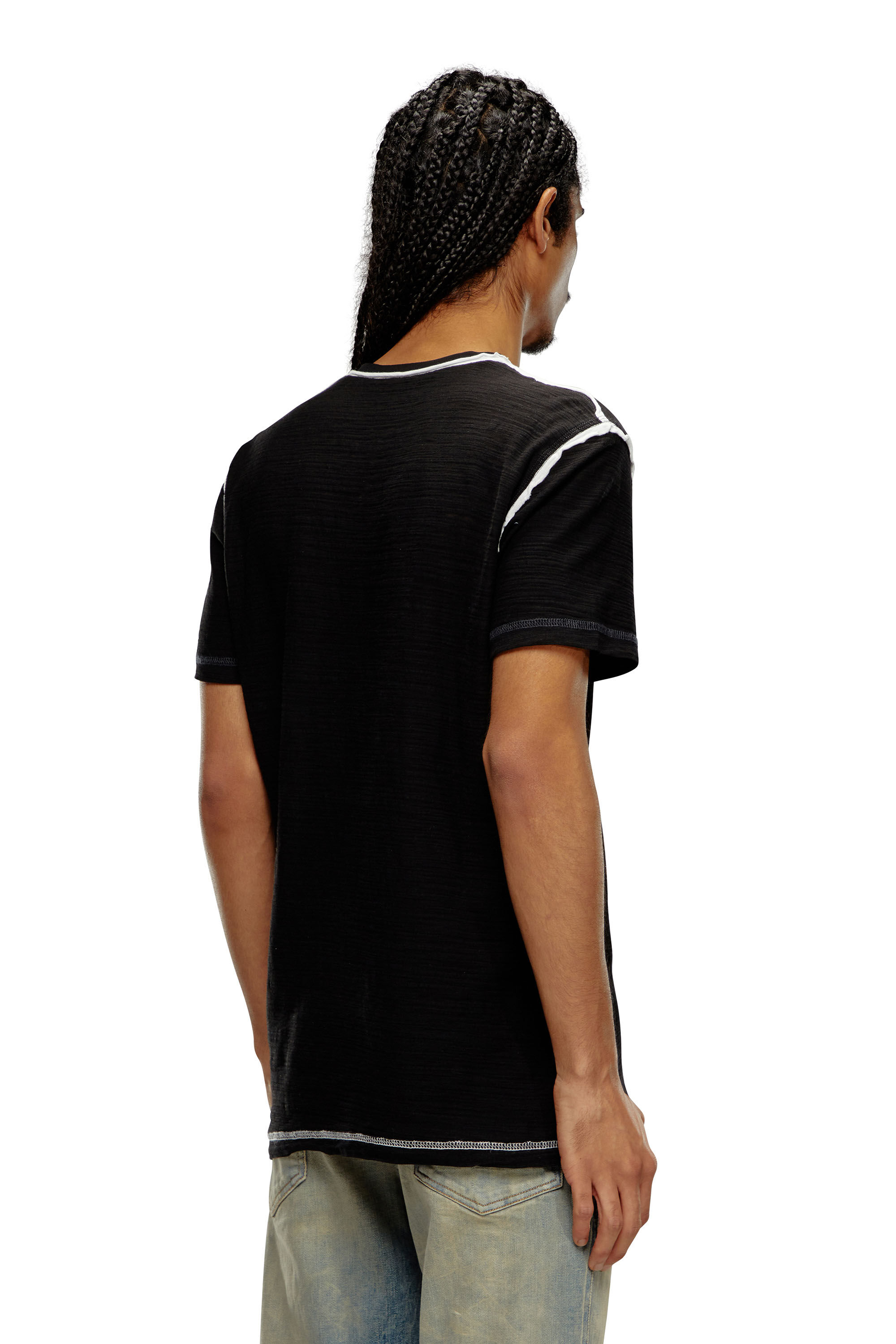 Diesel - T-DIEGOR-V-RAW, Man V-neck T-shirt in inside-out slub jersey in Black - Image 2