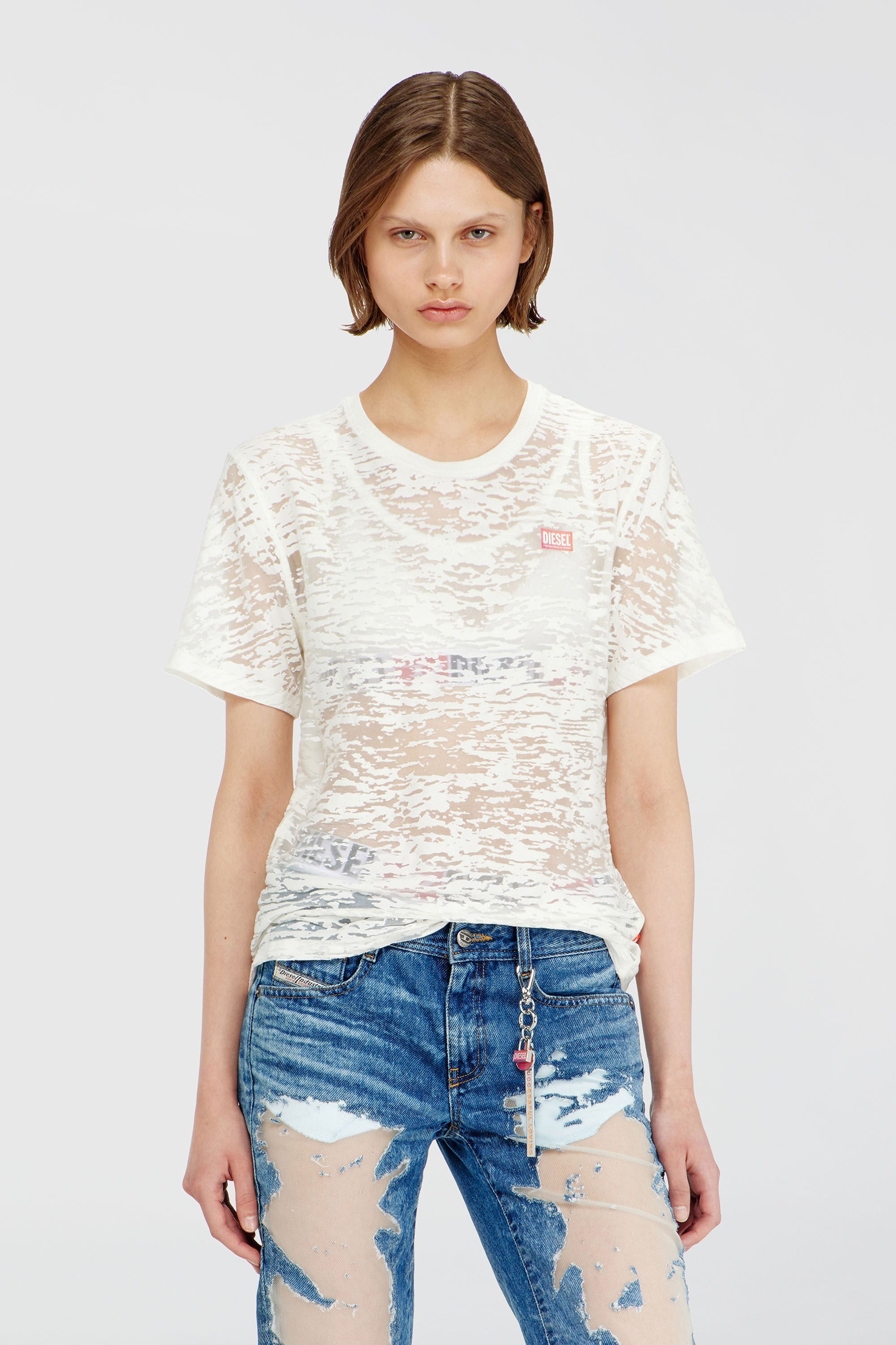 Diesel - PR-T-NOTS-MATI-R, Unisex's T-shirt in all-over devor&eacute; jersey in White - 5