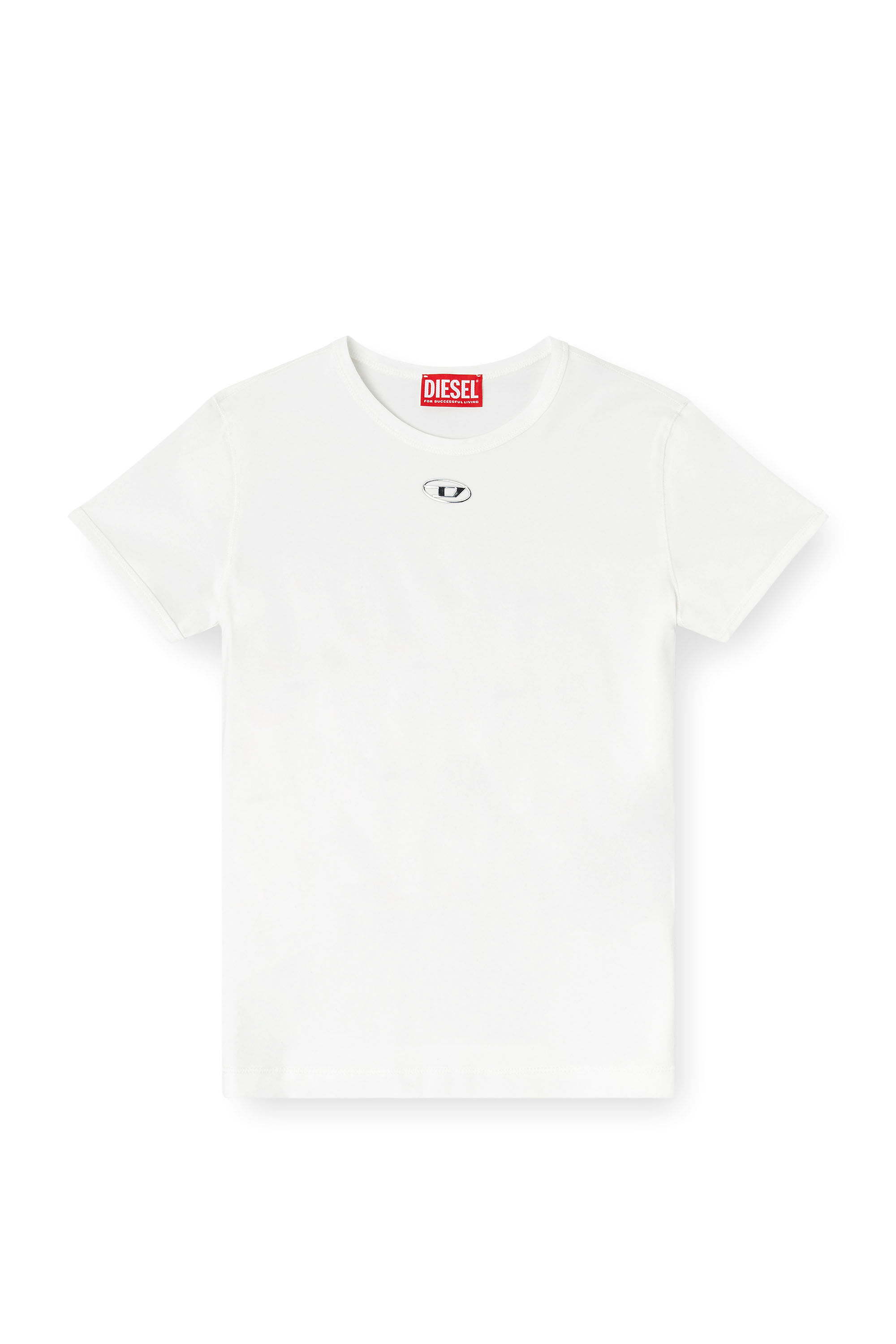 Diesel - T-UNCUTIESLONG-OD, Woman's Slim T-shirt with metallic Oval D in White - 2