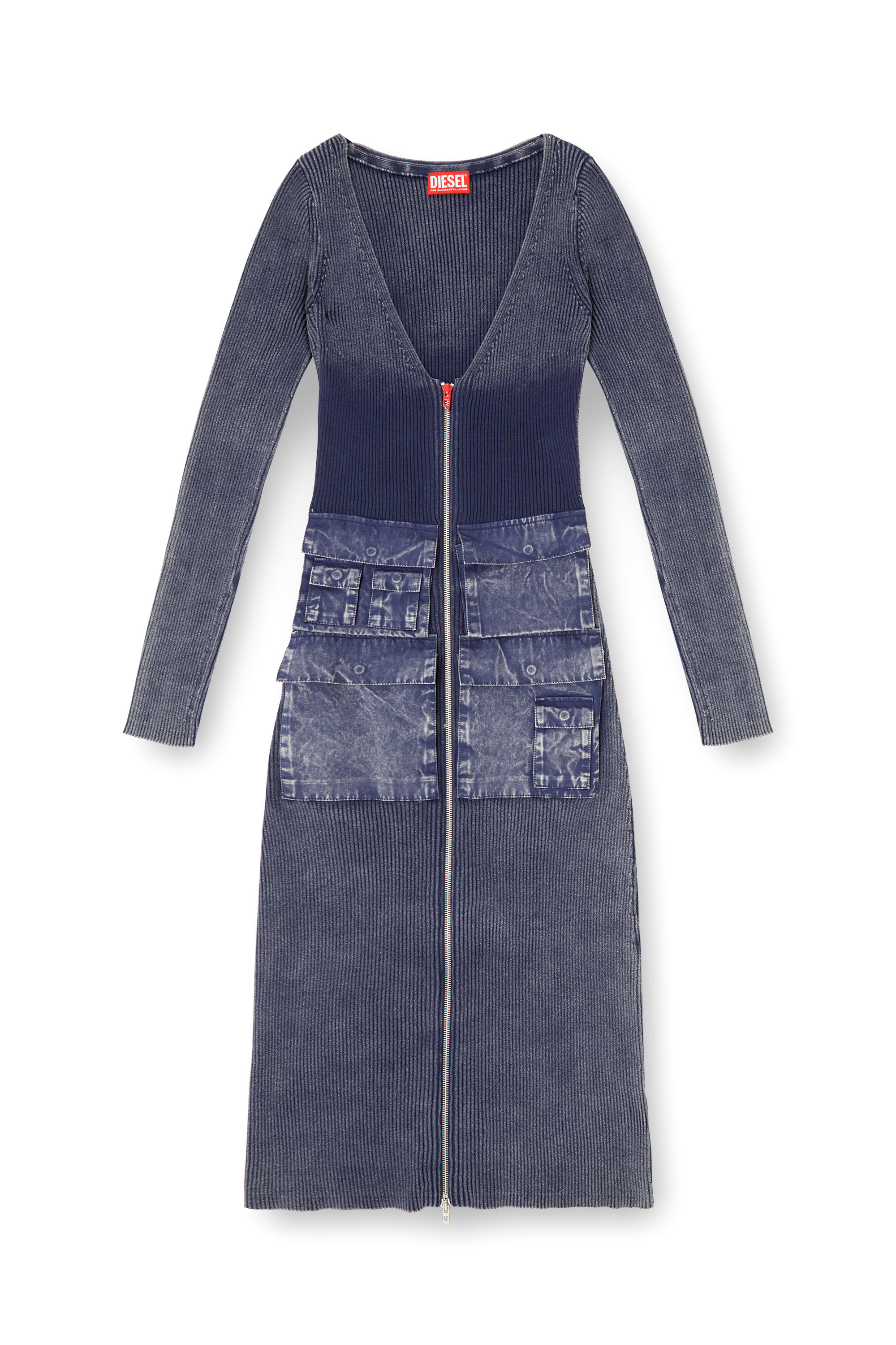 Diesel - M-MELTI-LS, Woman's Ribbed midi dress with denim treatment in Blue - 2