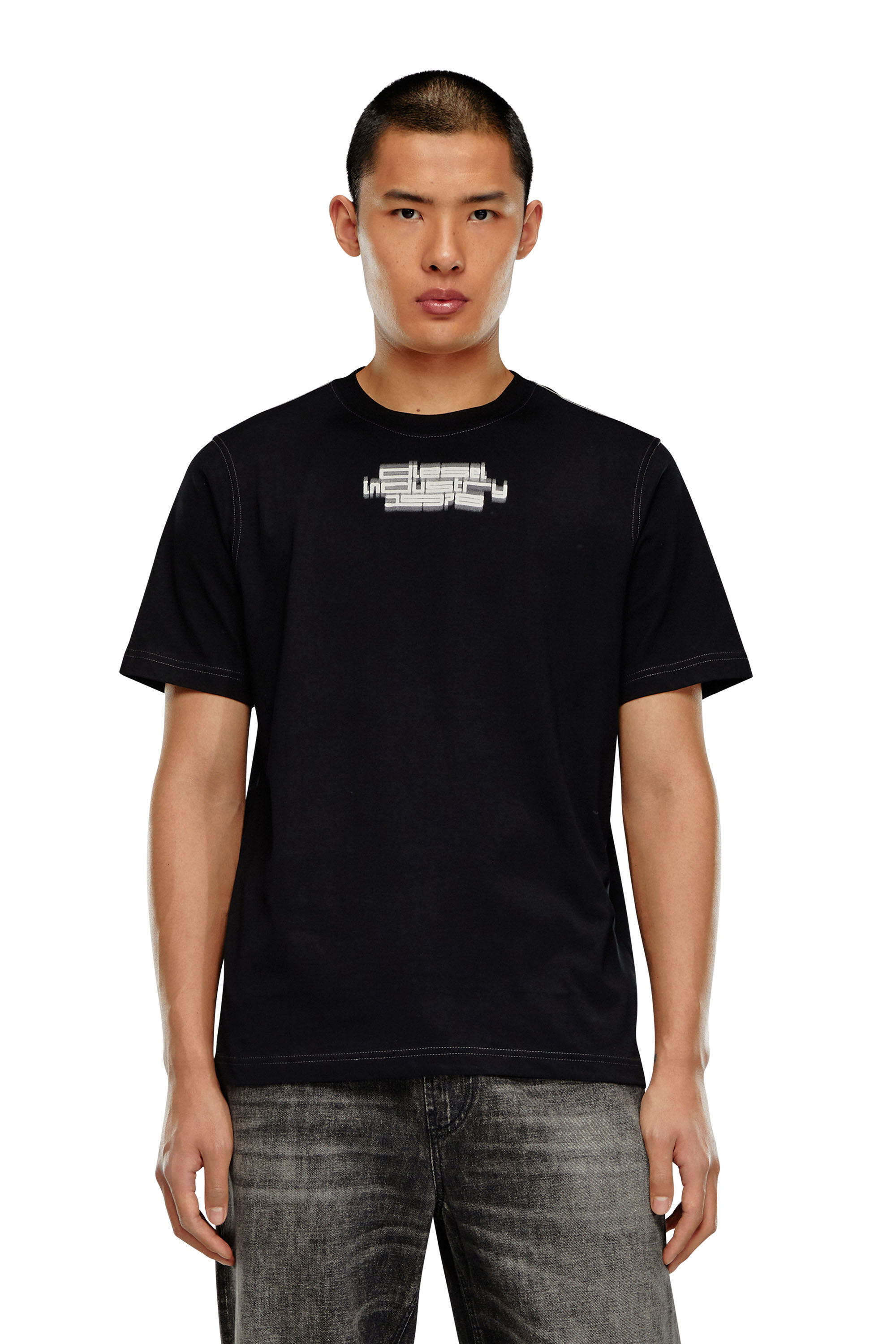 Diesel - T-JUST-SLITS-N6, Man T-shirt with blurry Diesel Industry print in Black - Image 3