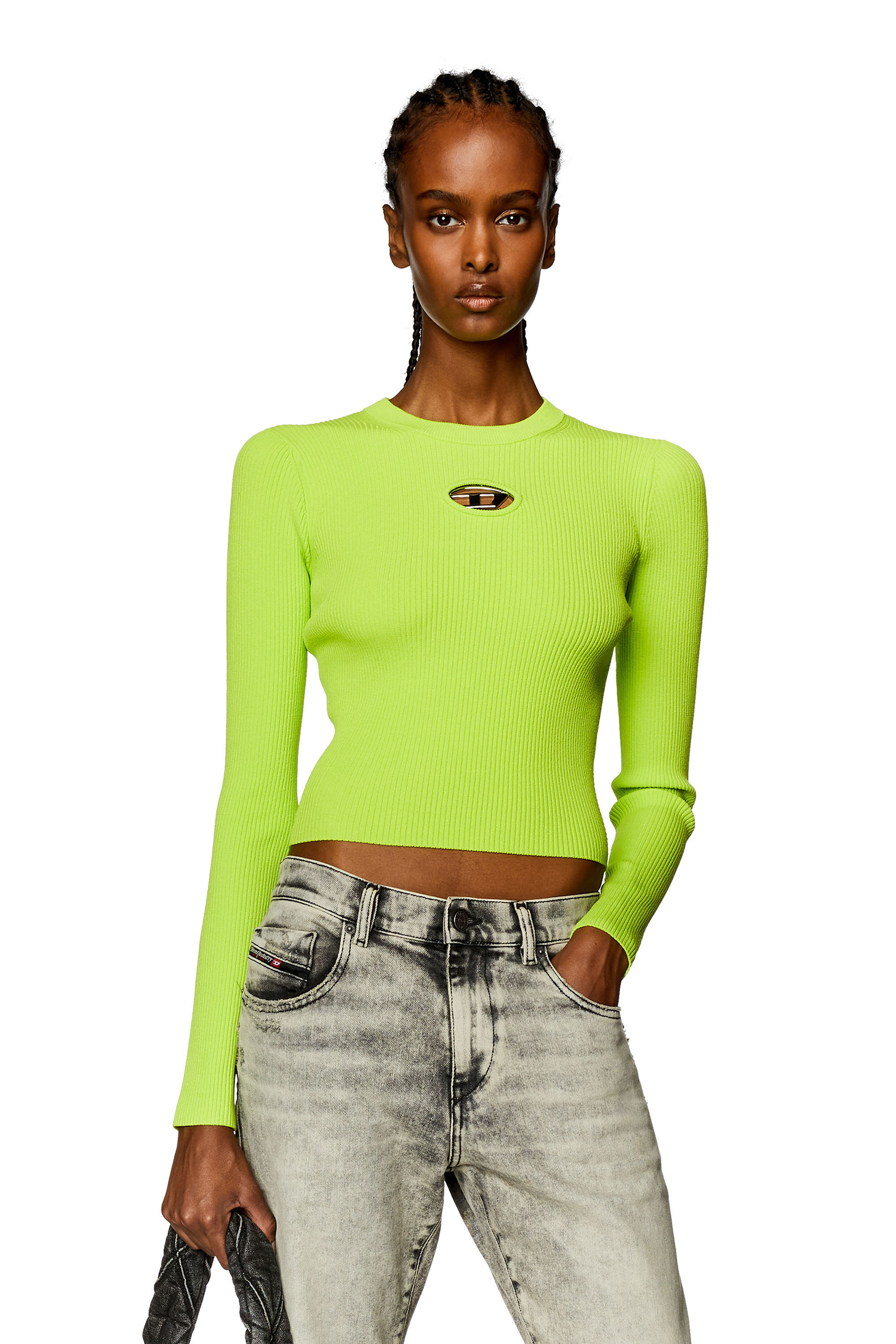 Diesel - M-VALARY, Woman Ribbed-knit long-sleeve top in Green - Image 3