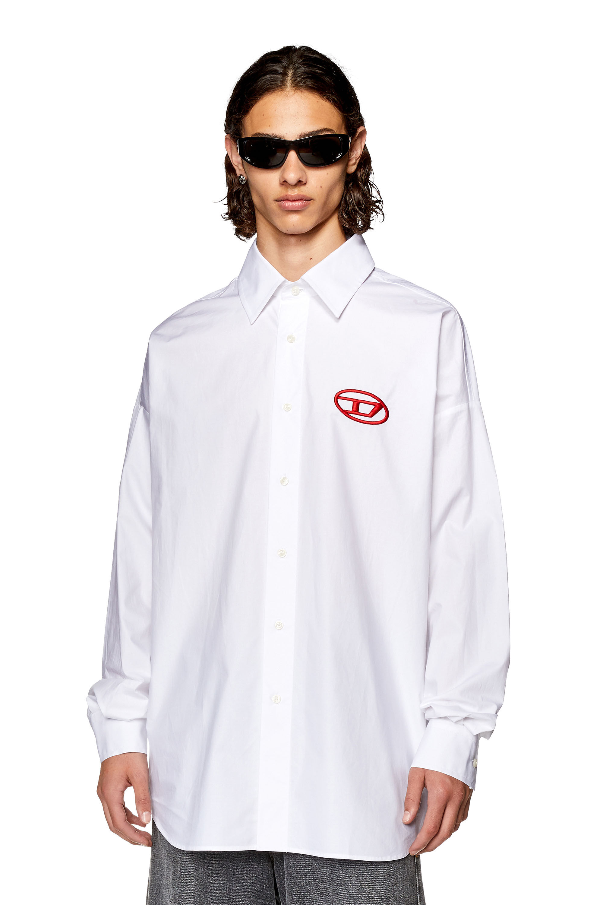 Diesel - S-DOU-PLAIN, Man Poplin shirt with oval D embroidery in White - Image 3